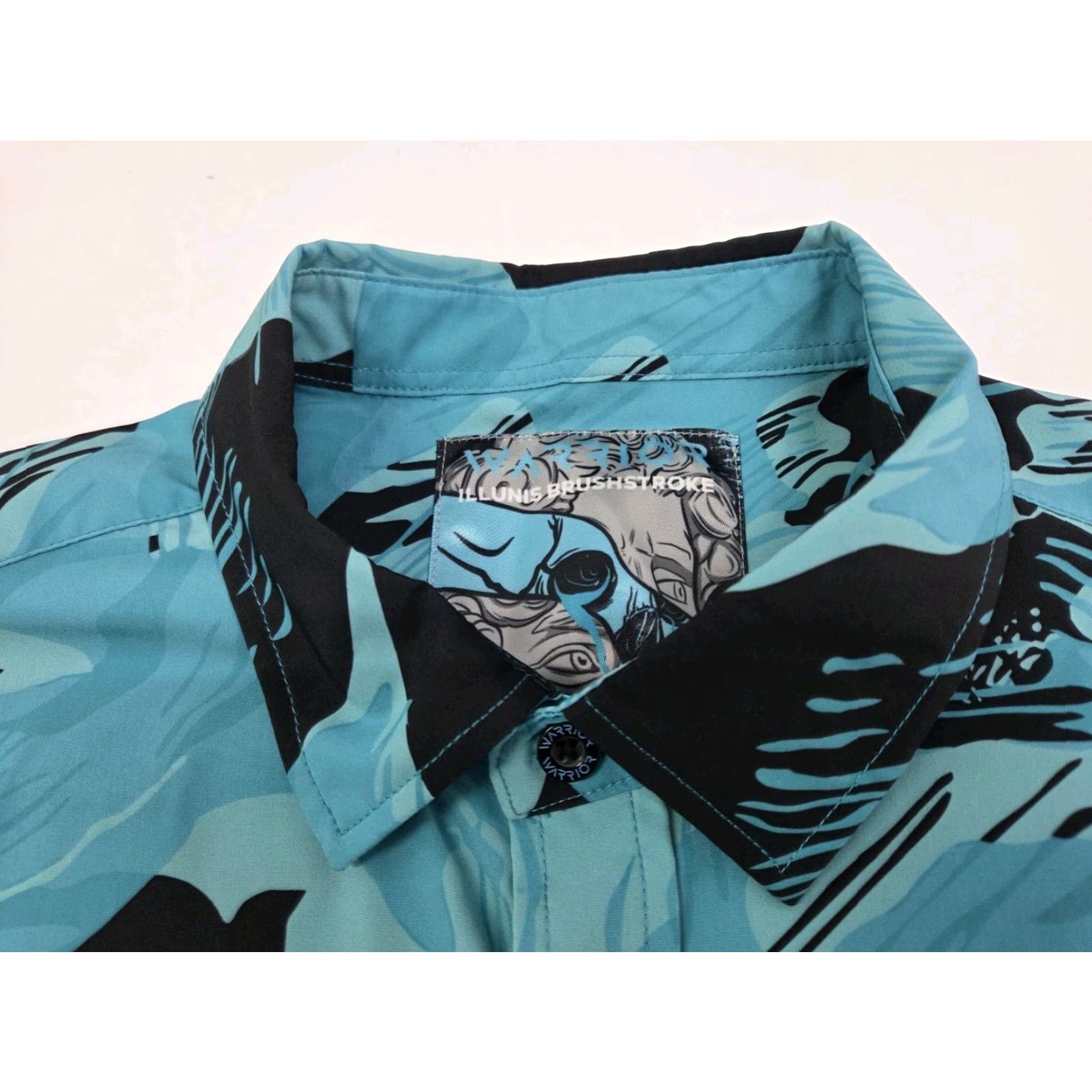 Vintage Warrior Mens Short Sleeve Button Up Shirt Illunis Brush Stroke Blue/Black L Button-Down Collar 44in Chest Regular Fit Size US L / EU 52-54 / 3 - 2 Thumbnail