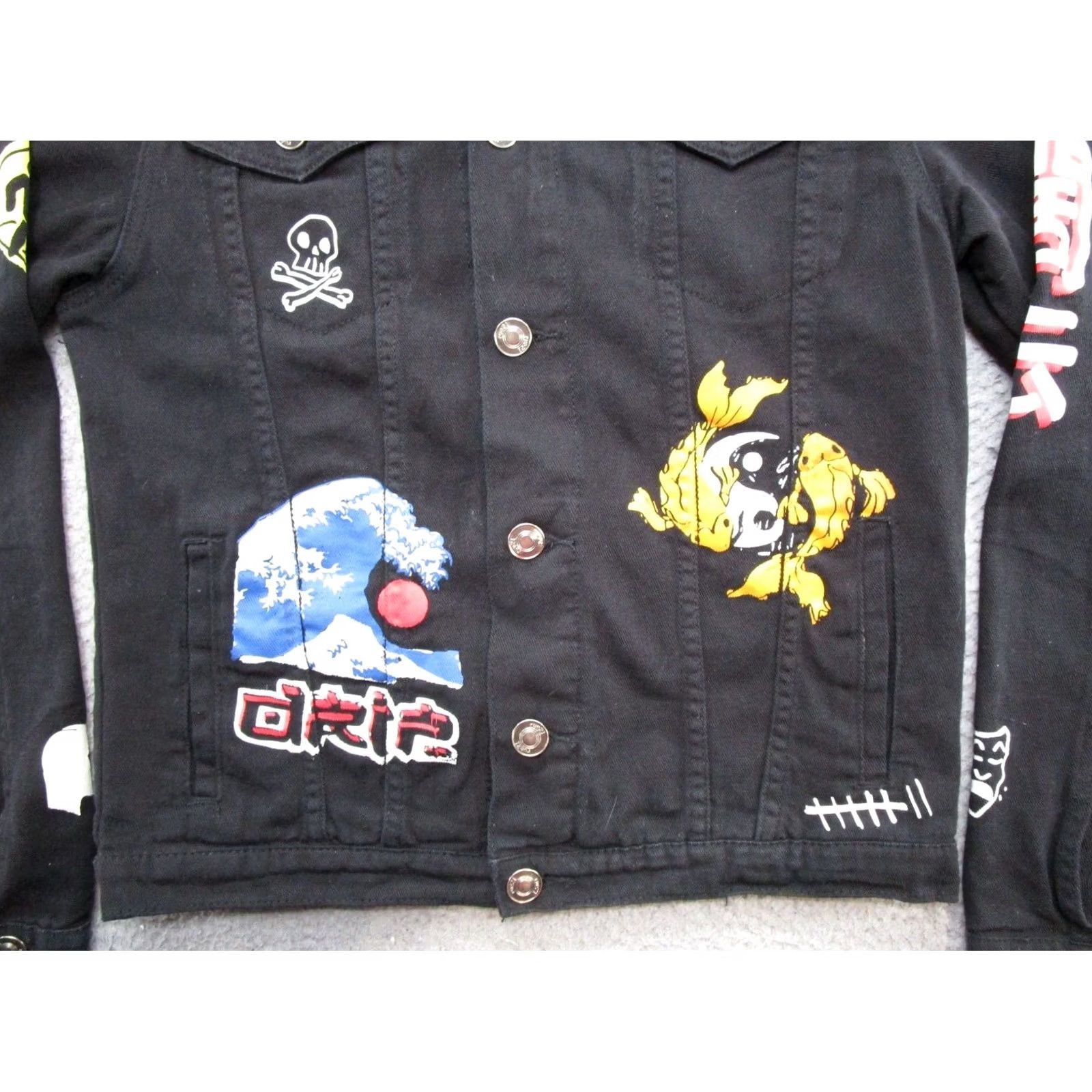 Vintage Rue21 Japan Tokyo Grafitti Wave Koi Fish Button U Black Denim Jacket S Women Jacket Denim Black Size S Limited 90s Theme Fish Vintage Womens Size S / US 4 / IT 40 - 2 Thumbnail
