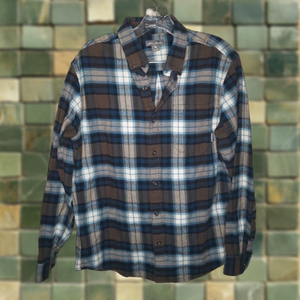 Eddie Bauer VINTAGE? Eddie Bauer Button-Up Shirt Men Plaid Flannel Long Sleeve Brown Blue Size M Adult Medium Plaid Shirt Mens Size US M / EU 48-50 / 2 - 1 Thumbnail