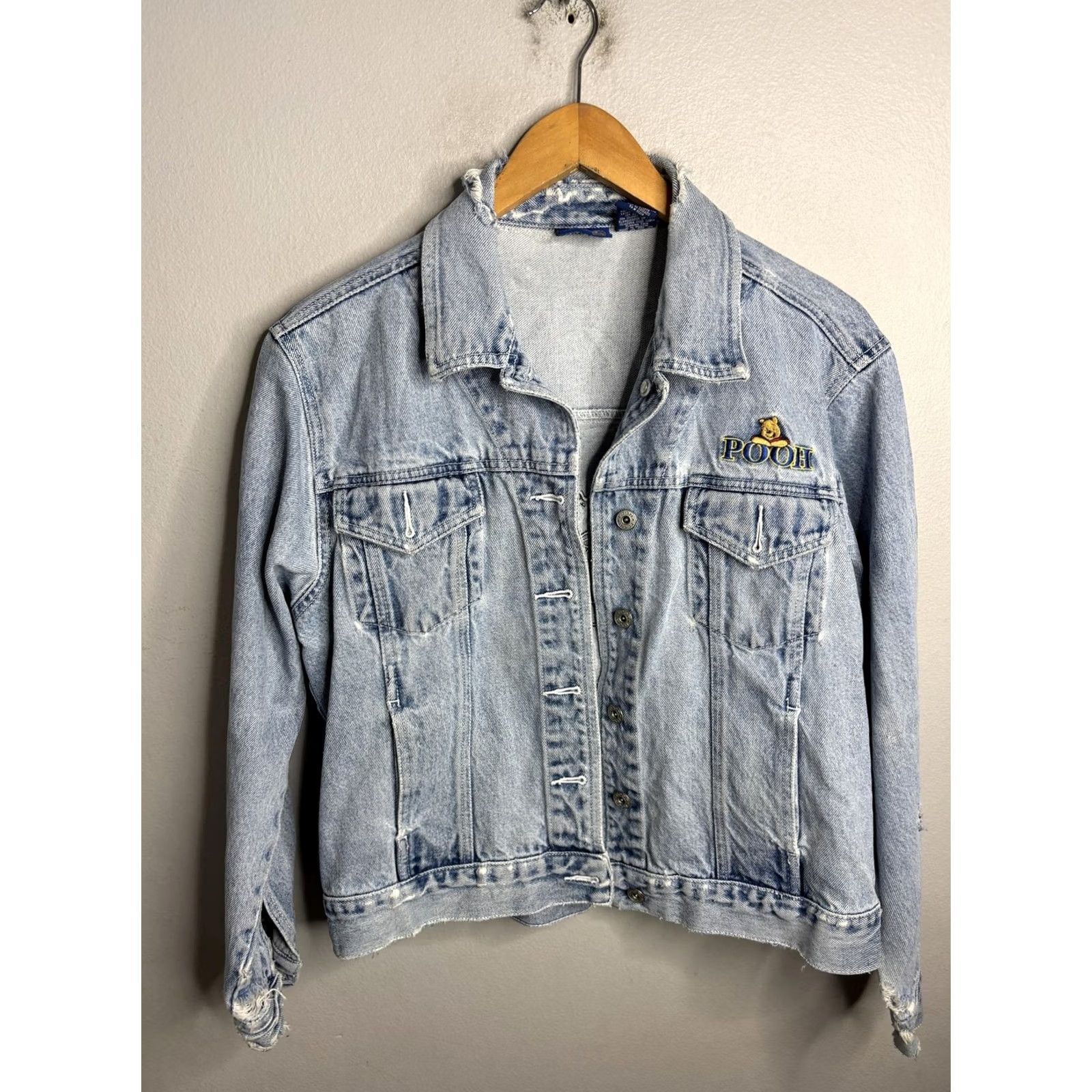Disney Disney Pooh Denim Jacket Womens Large Blue Embroidered Winnie the Pooh Graphic Size L / US 10 / IT 46 - 3 Thumbnail