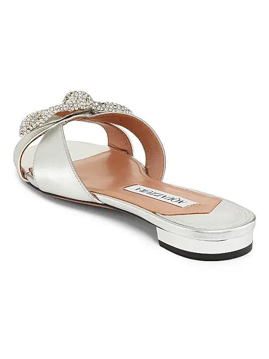 Aquazzura os11x1225 Very Bow Tie Crystal Slide Sandals in Silver Size US 7 / IT 37 - 3 Thumbnail