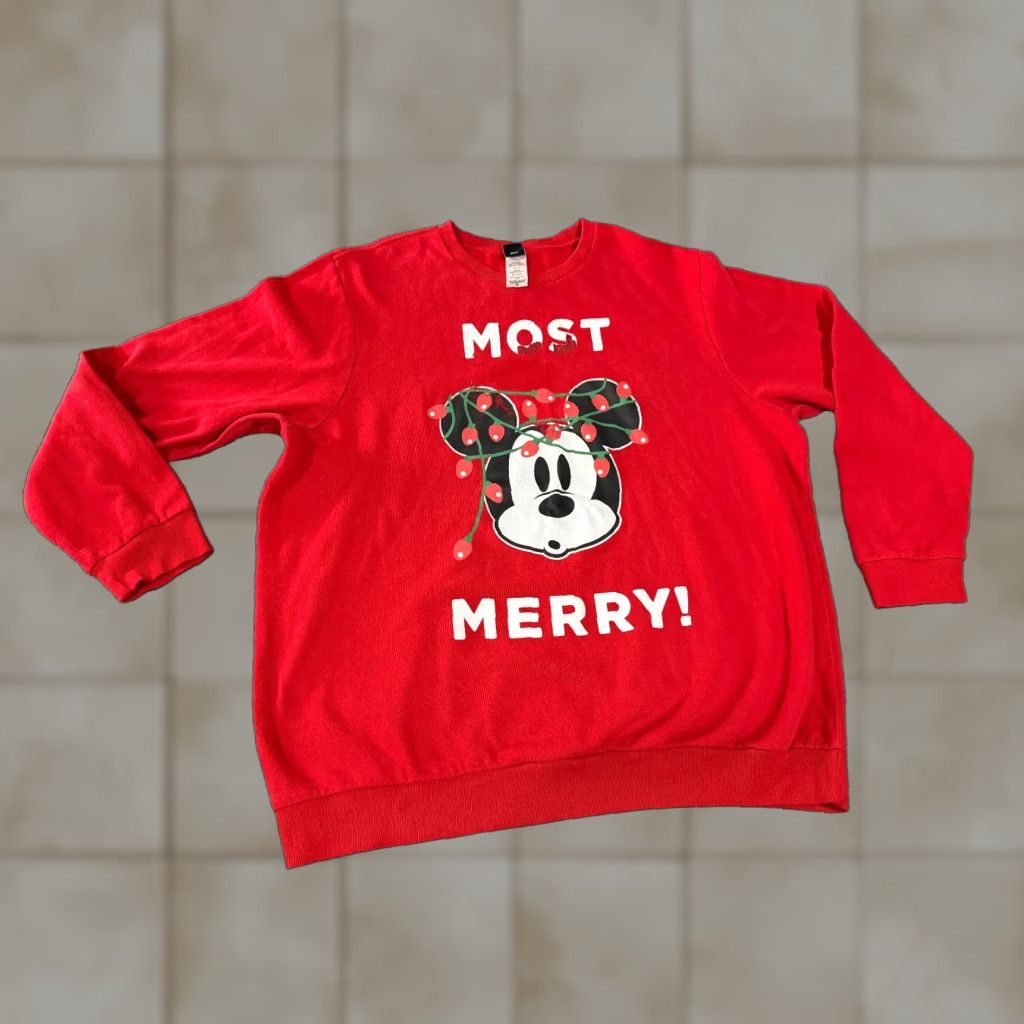 Disney Disney Sweatshirt Mens 3XL Red Mickey Mouse Holiday Christmas Graphic Most Merry Holiday Mens Size US XXL / EU 58 / 5 - 1 Thumbnail