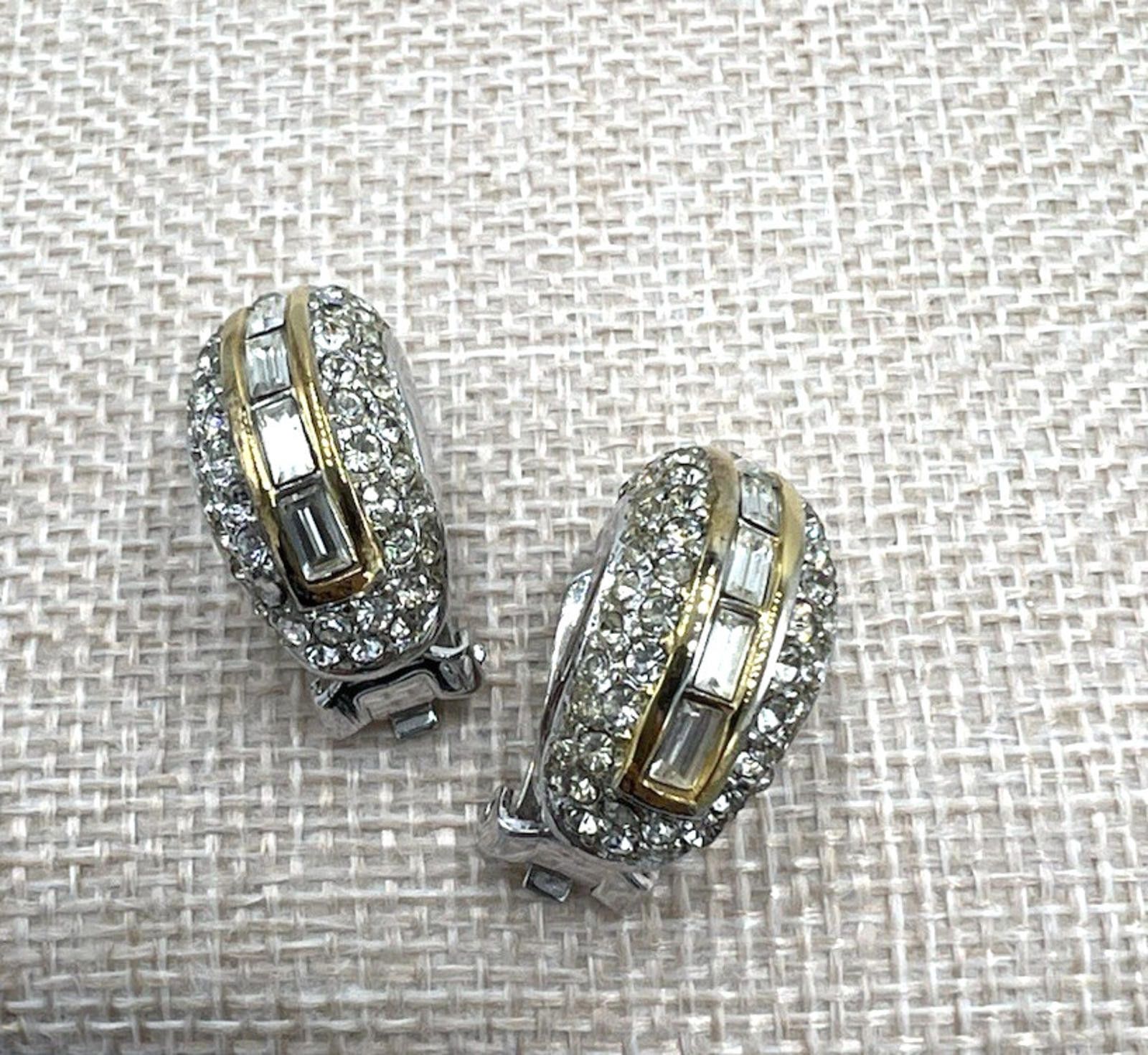 Other Dior Baguette & Pave Rhinestone Half Hoop Gold Tone Earrings Size ONE SIZE - 2 Thumbnail