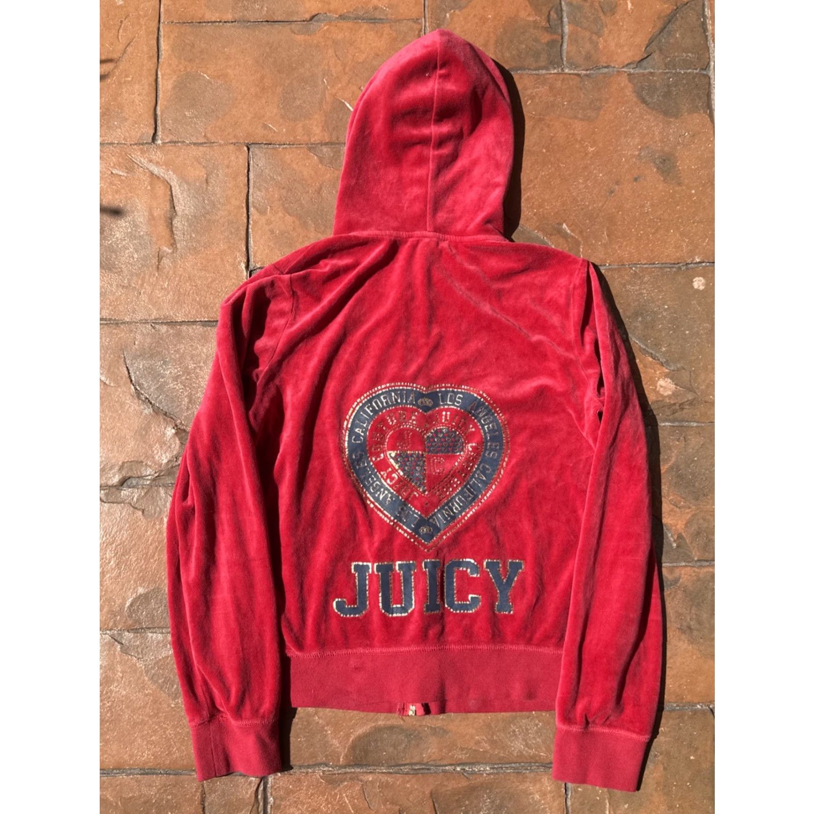 Juicy Couture VINTAGE Juicy Couture Hoodie Large Red Velour Zip Up Rhinestone Bling Full Zip Hooded Womens Casual Retro 2000s Size L / US 10 / IT 46 - 2 Thumbnail