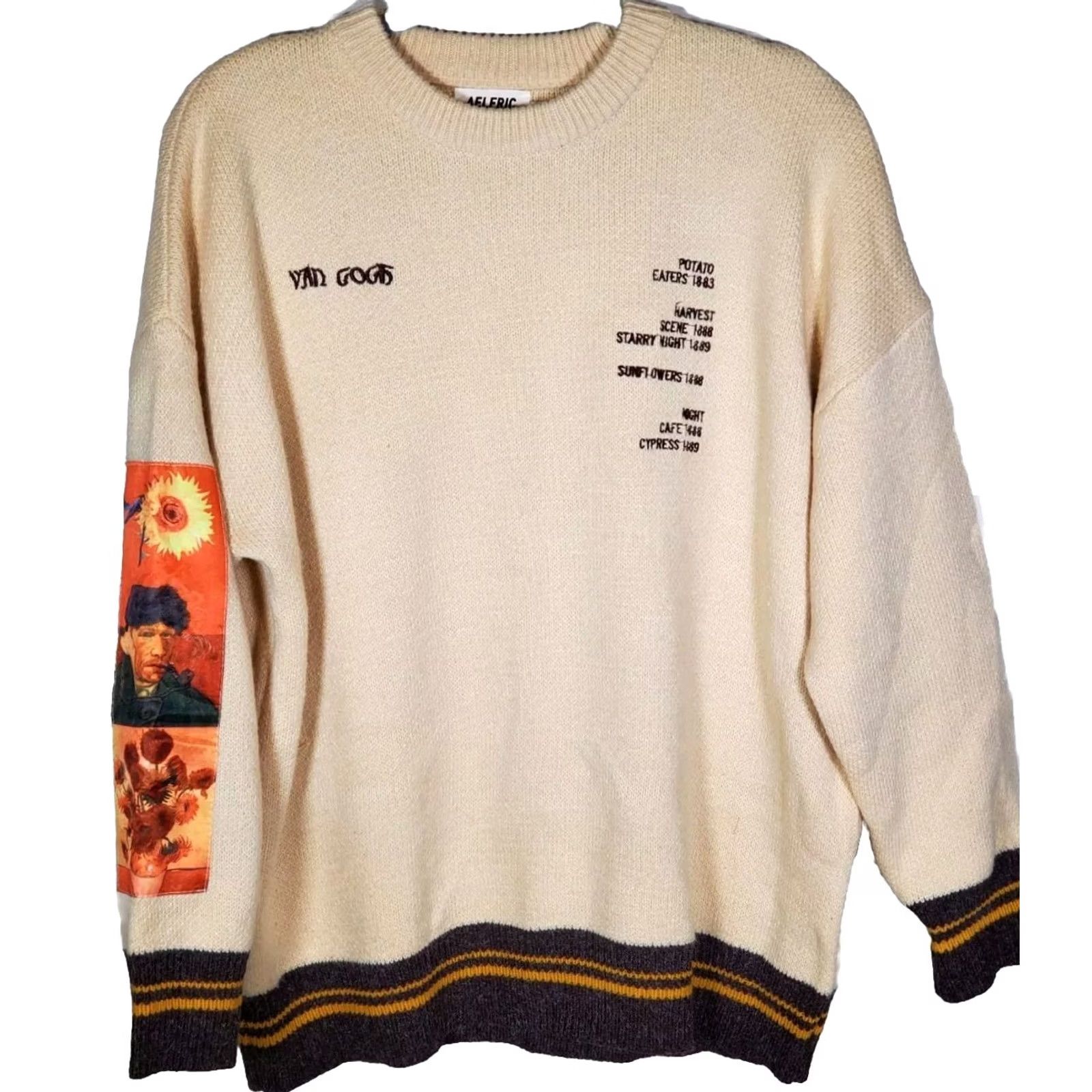 Vintage Aelfric Eden Sweater Pullover Beige M Van Gogh Sunflower & Self Portrait Men's Size US M / EU 48-50 / 2 - 3 Thumbnail