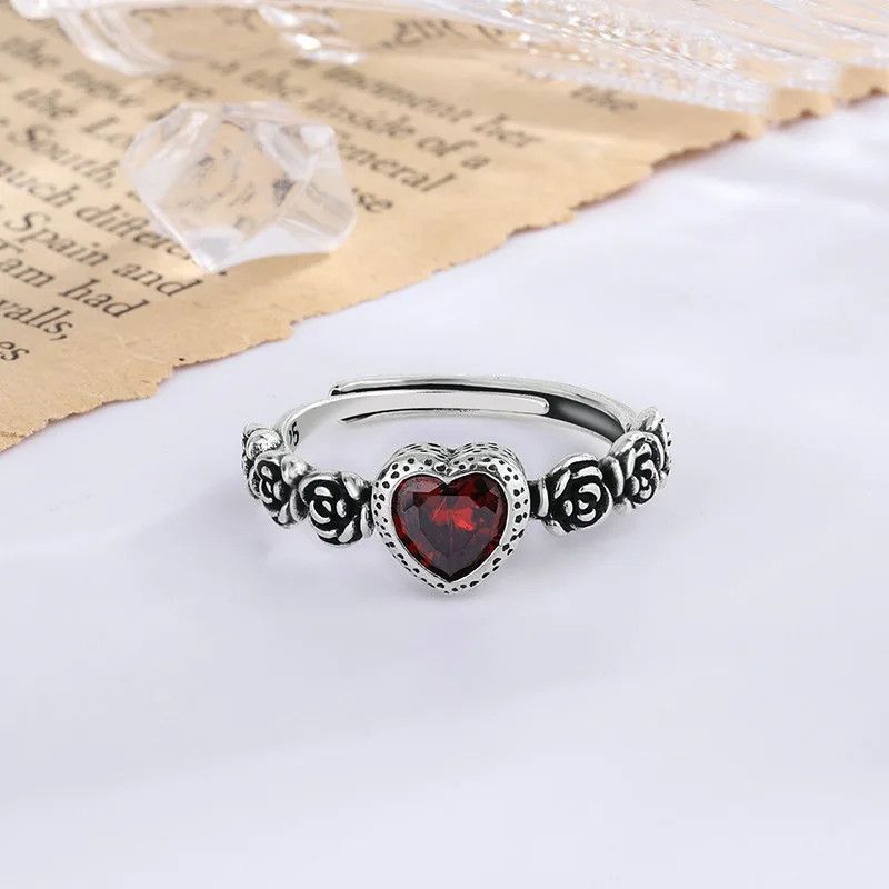 Designer × Jewelry Love Heart Red Crystal Ring Size ONE SIZE - 5 Thumbnail