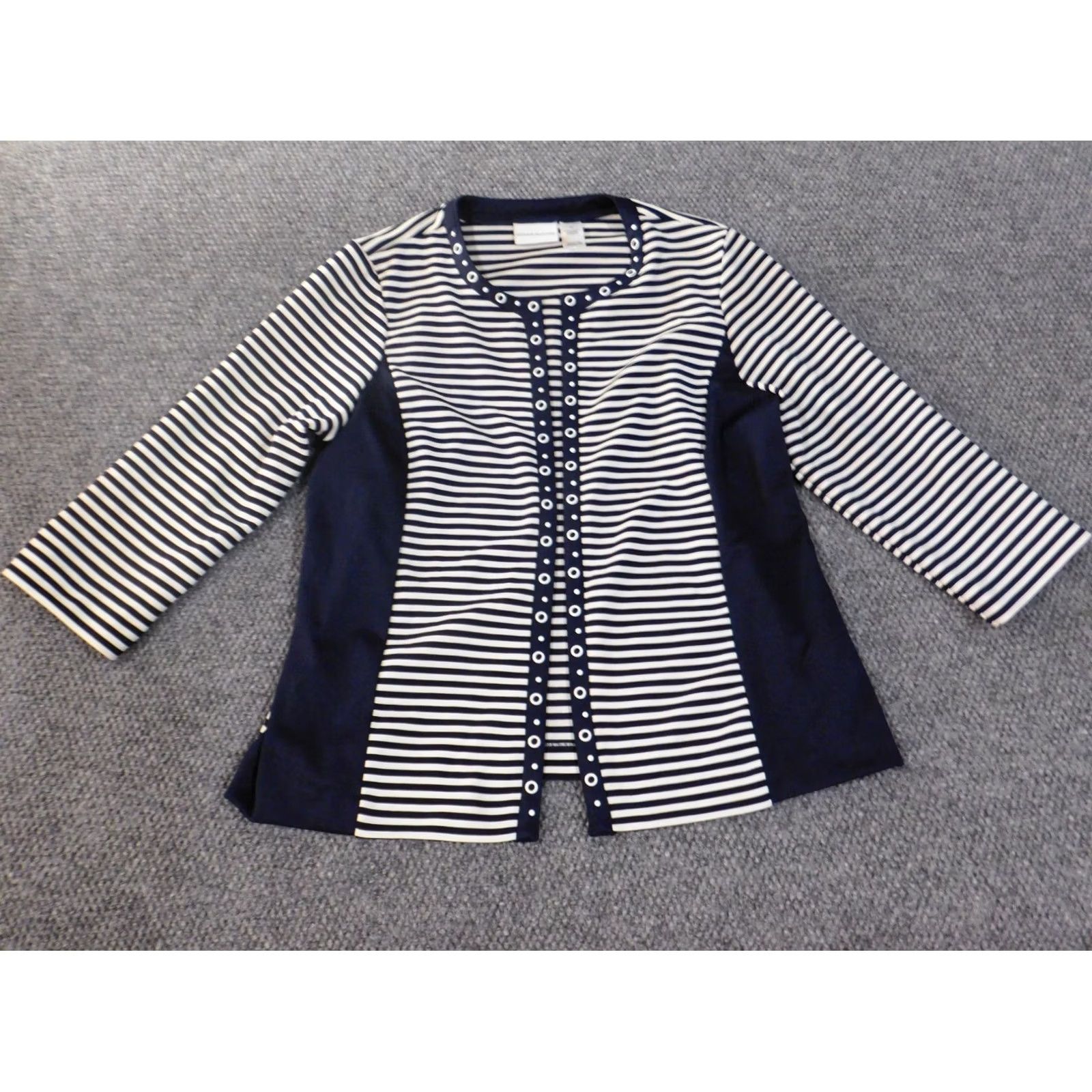 Vintage Alfred Dunner Jacket Women's Regular Size 14 Blue Striped Stretch Polyester Long Sleeve Mid-Length Casual Size XL / US 12-14 / IT 48-50 - 2 Thumbnail