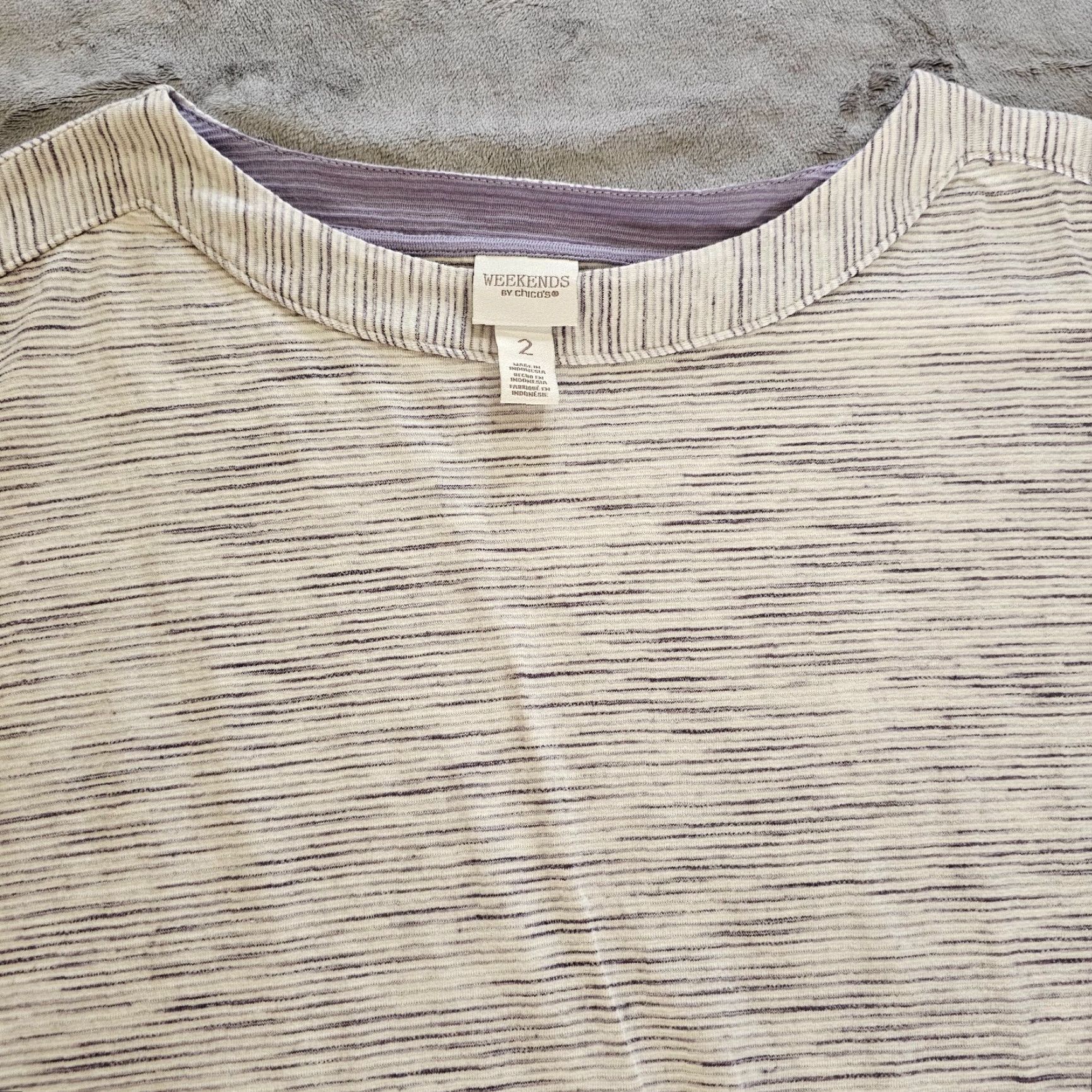 Vintage Chico's Weekends Top Shirt Women Purple White Striped Short Sleeve Boat Neck L Adult Womens Shirt Size L / US 10 / IT 46 - 2 Thumbnail