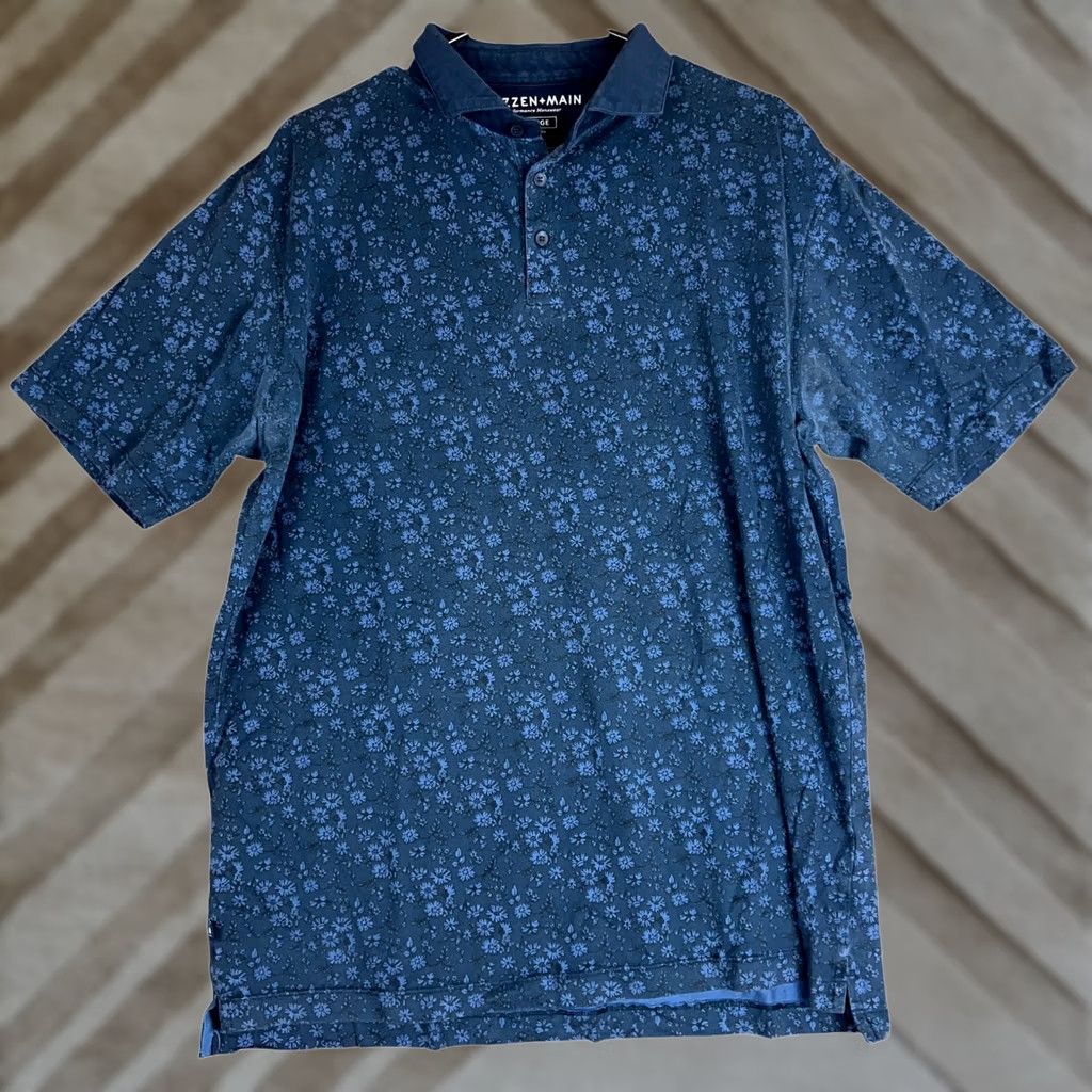 Mizzen+Main Mizzen + Main Mens Shirt Blue Floral Performance Polo XXL Shirt Short Sleeve Button-Down 2XL Athletic Golf Casual All Seasons Menswear Size US XXL / EU 58 / 5 - 1 Thumbnail