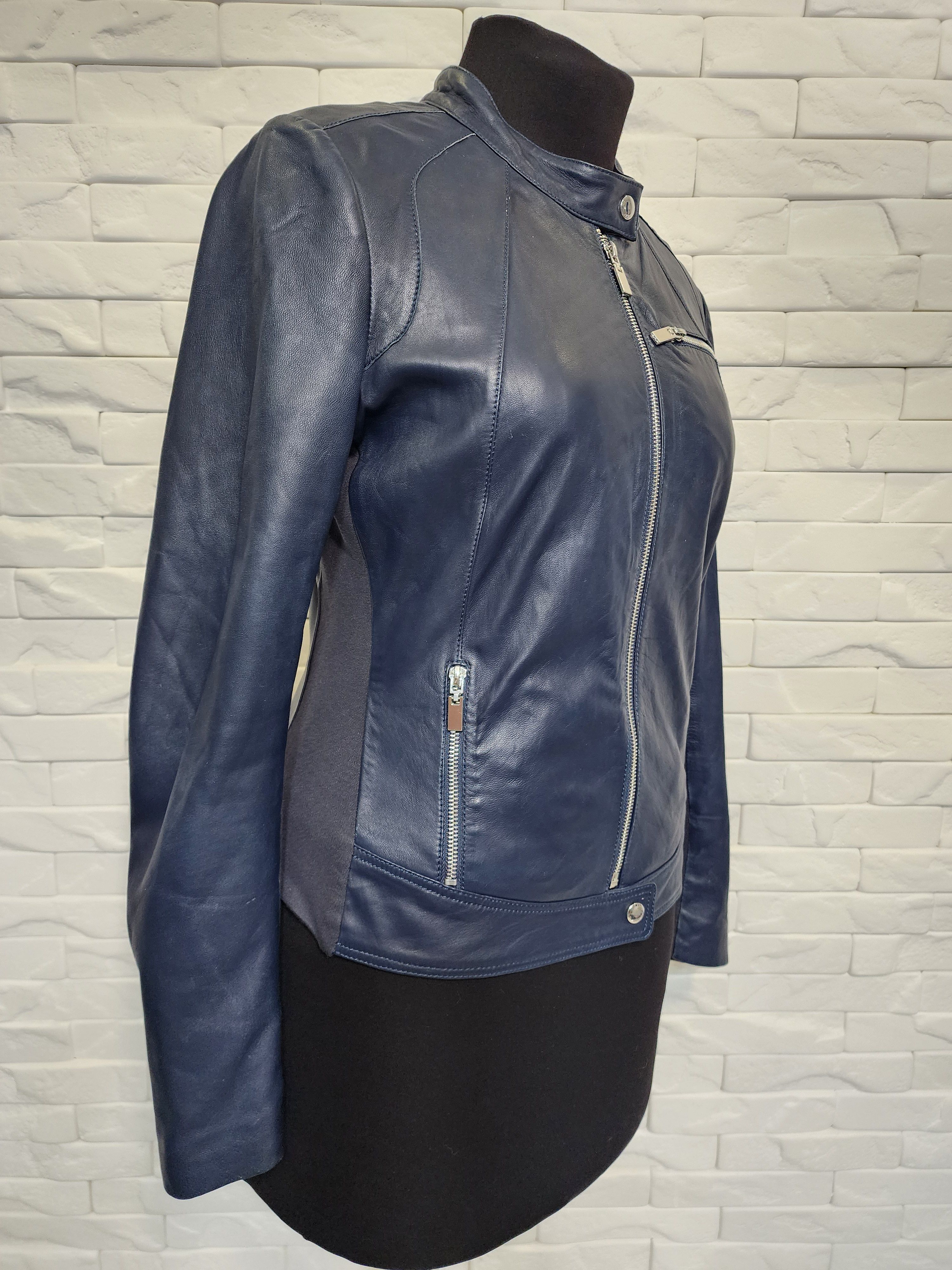 ARMA Blue Leather Jacket: Women's Genuine Leather Coat Size M / US 6-8 / IT 42-44 - 2 Thumbnail