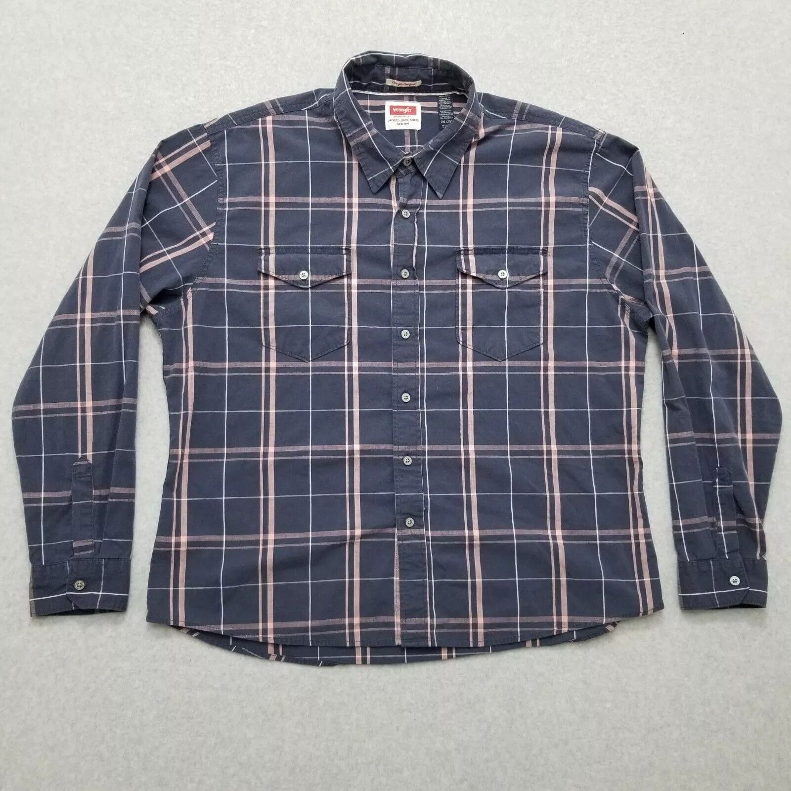 Wrangler Wrangler Shirt Mens XXL Blue Button Up Plaid Long Sleeve Size US XXL / EU 58 / 5 - 1 Thumbnail