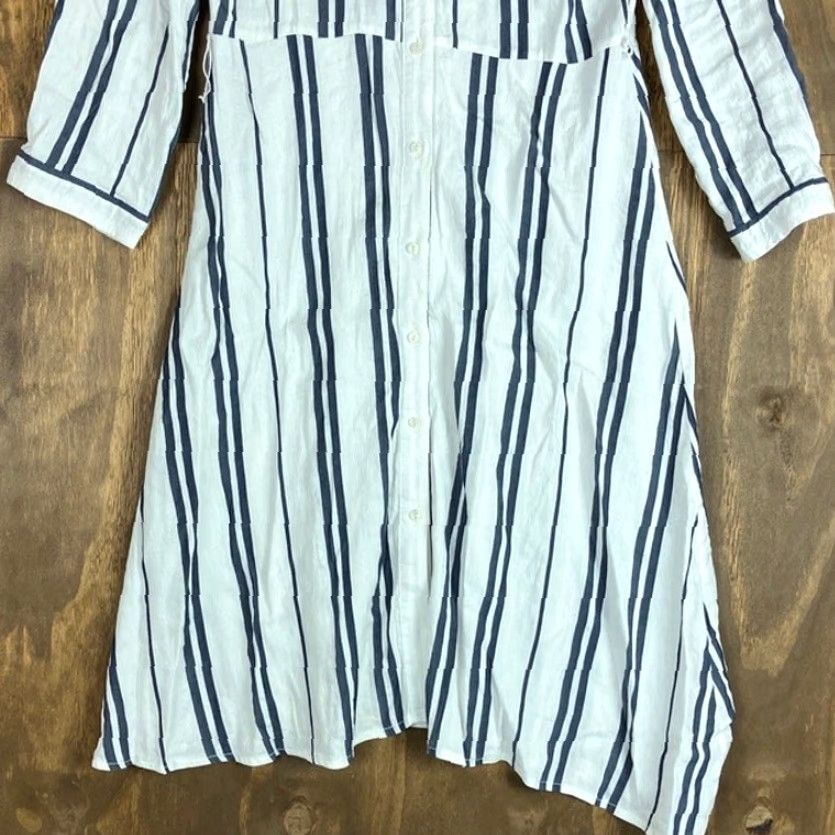Zara Zara Womens Dress Cream Blue Striped Collared Button Down Long Sleeve Small Size S / US 4 / IT 40 - 3 Thumbnail