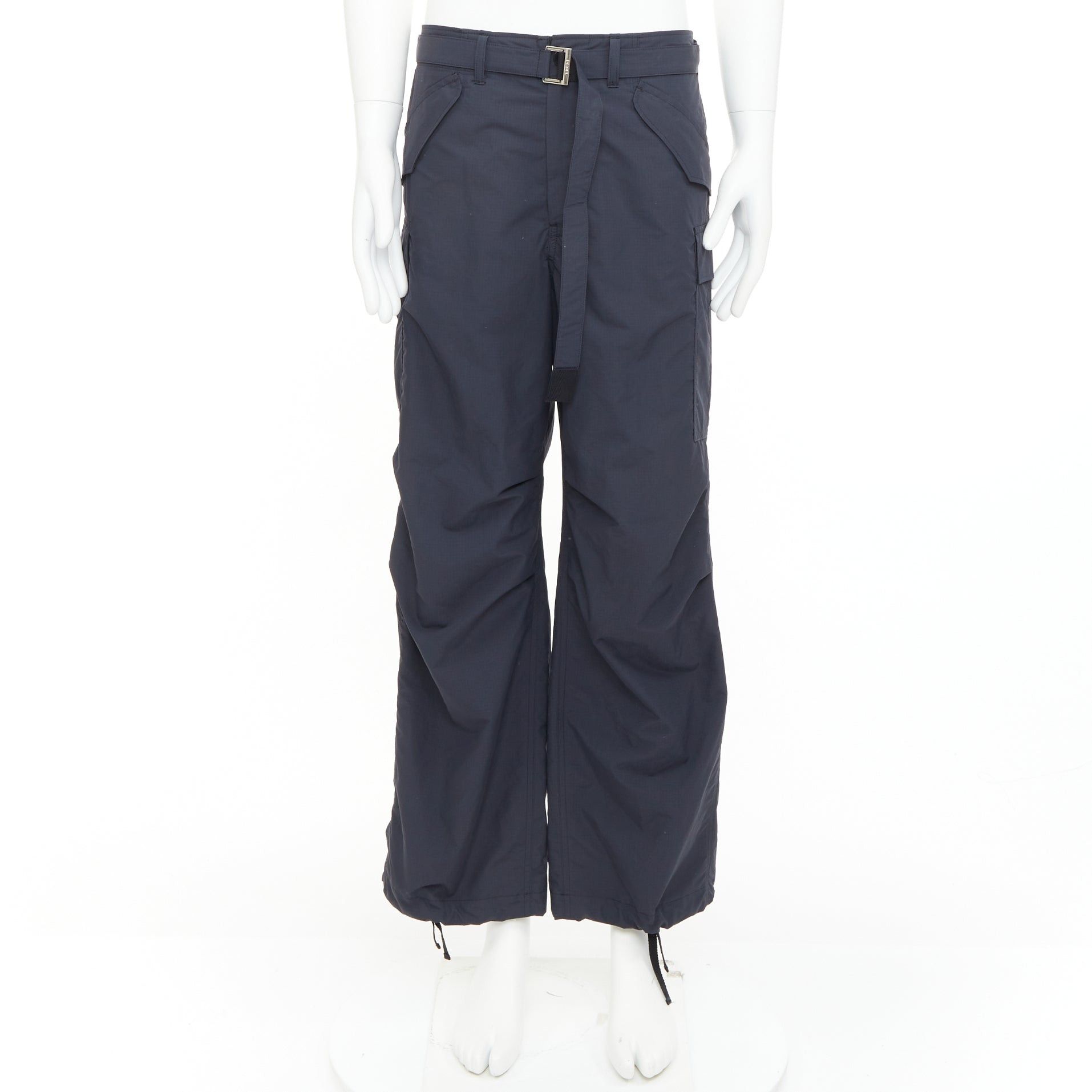 SACAI 2024 black nylon belted pocketed strapped cargo pocket pants JP2 M