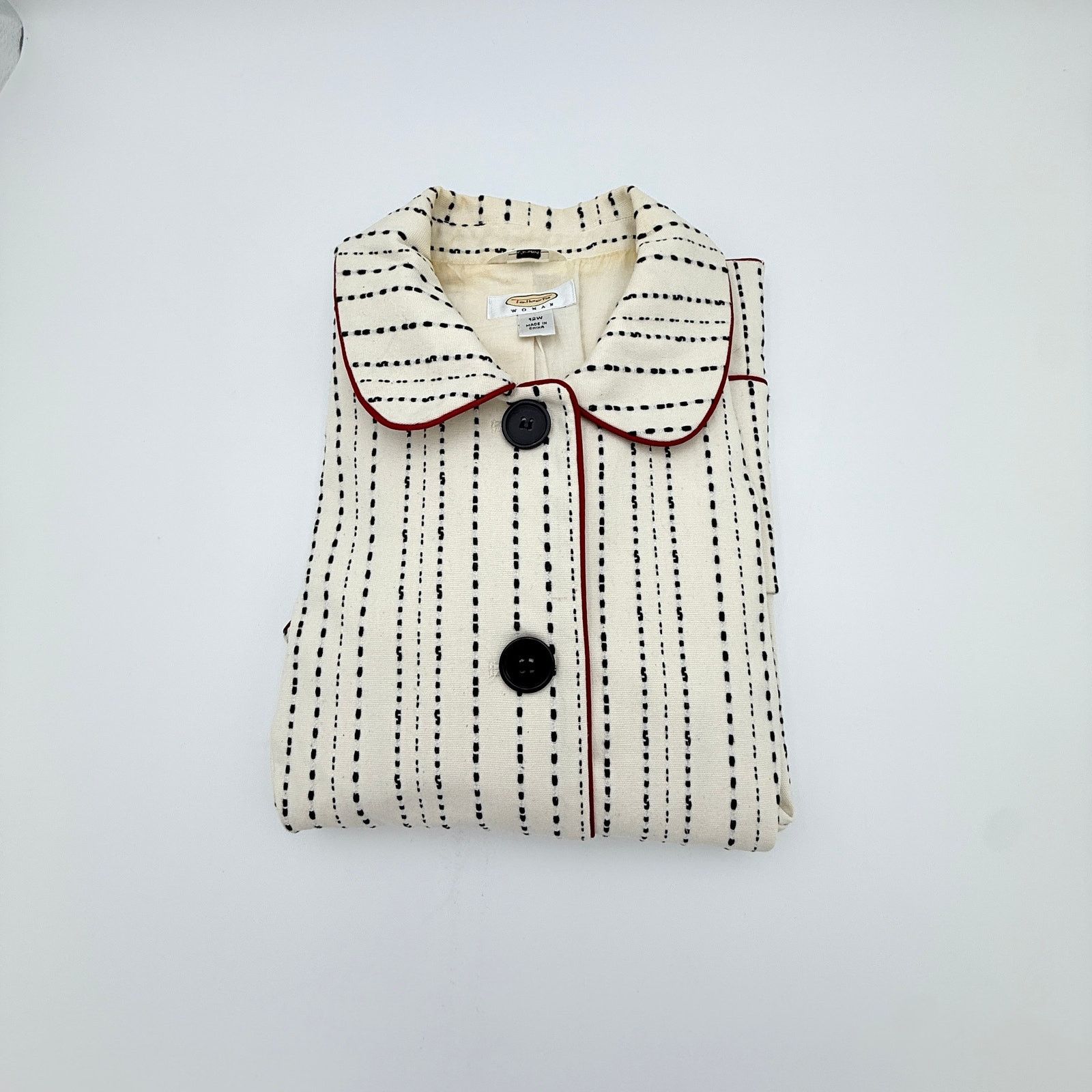 Talbots Talbots Woman Cream & Navy Textured Embroidered Blazer Size XL / US 12-14 / IT 48-50 - 5 Thumbnail