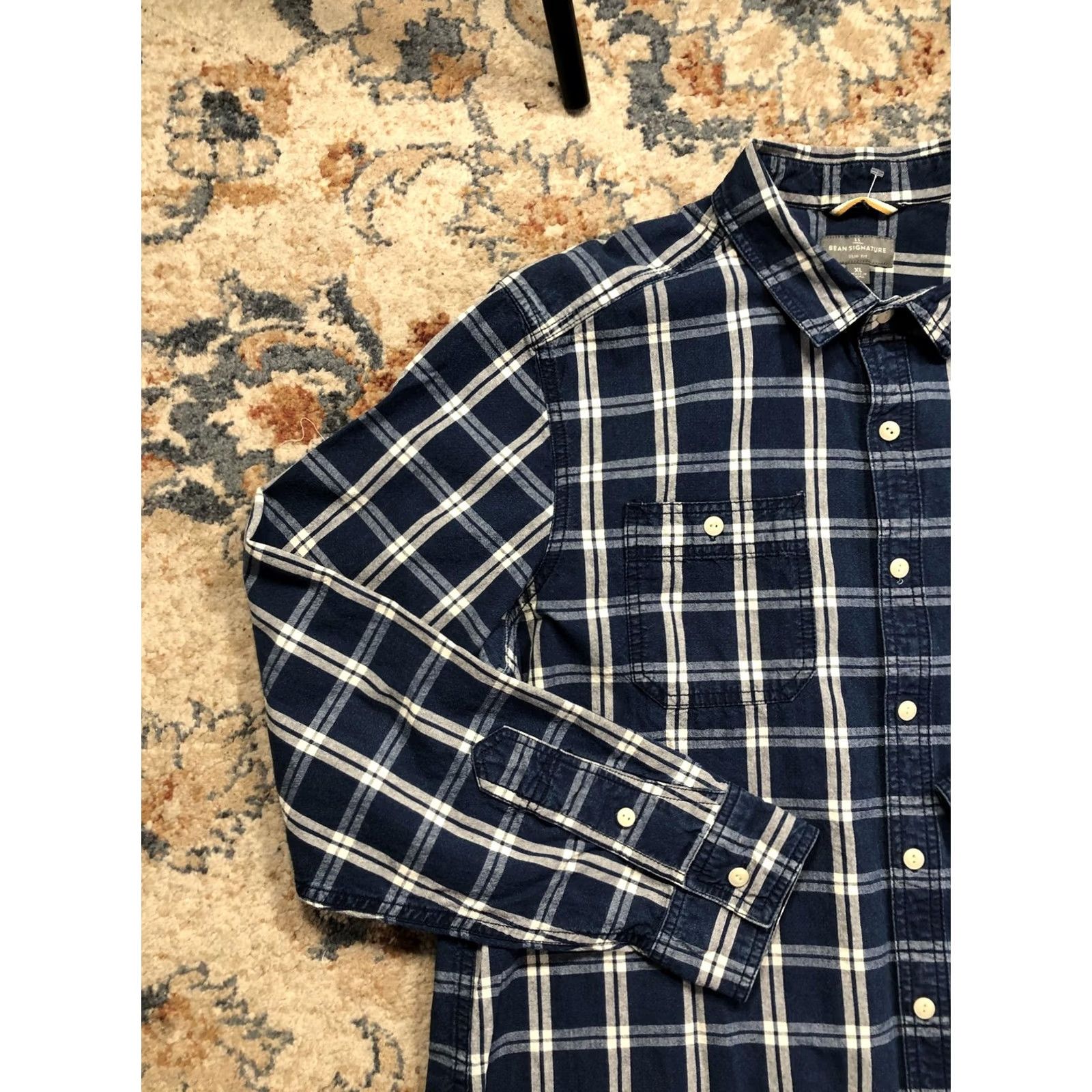 Vintage L.L.Bean Signature Shirt Mens XL Blue Plaid Long Sleeve Slim Fit Button Casual Size US XL / EU 56 / 4 - 3 Thumbnail