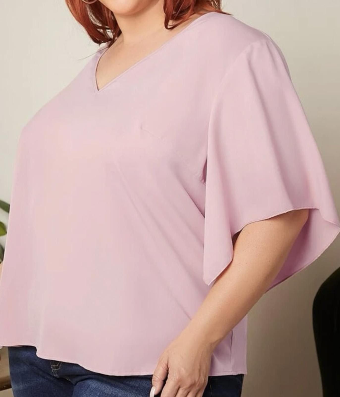 Designer Chic Pink V-Neck Blouse Size 4XL / US 24-26 - 1 Thumbnail