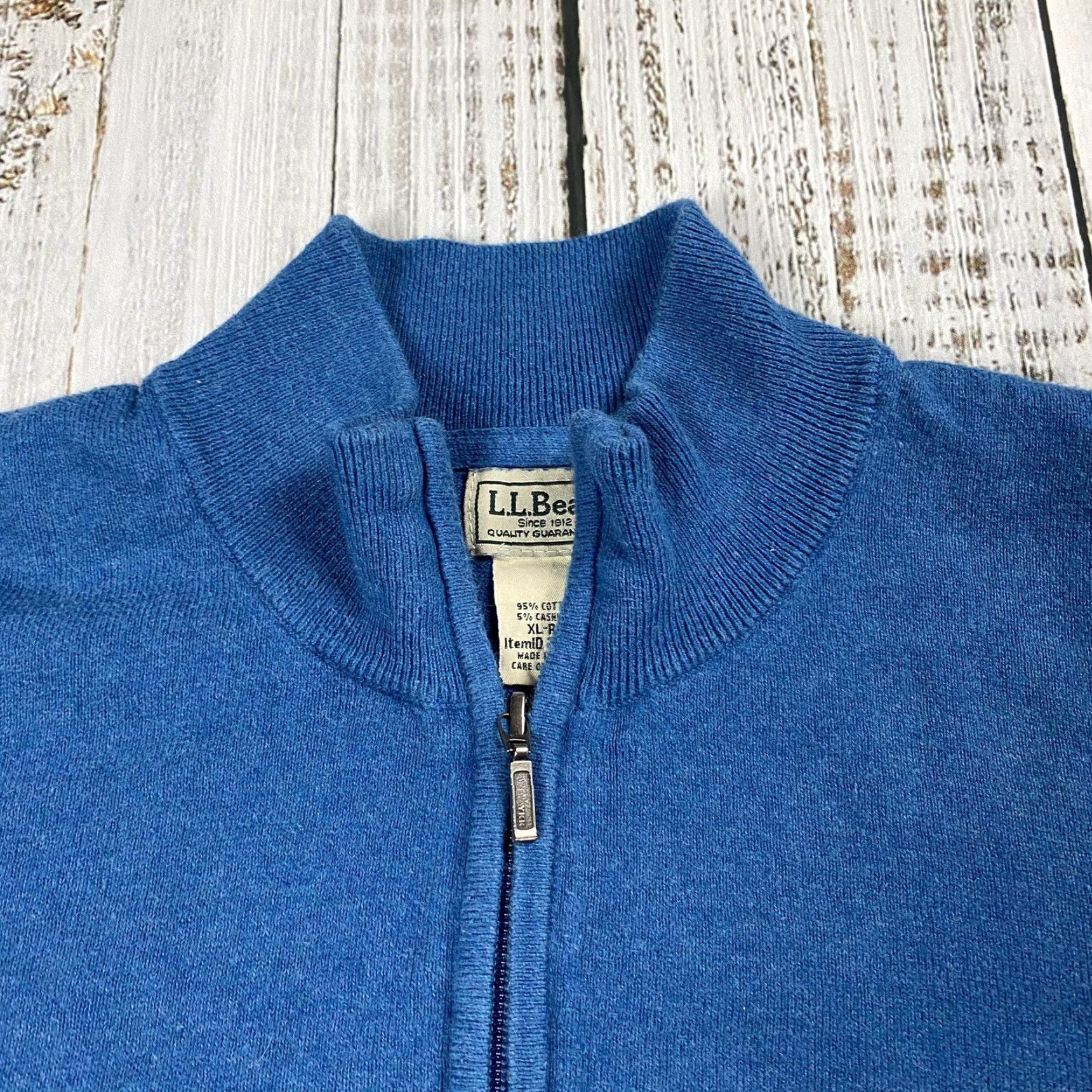 Vintage L.L. Bean Sweater Mens XL Blue Cotton Cashmere Blend 1/4 Zip Mock Neck Classic Outdoor Size US XL / EU 56 / 4 - 2 Thumbnail
