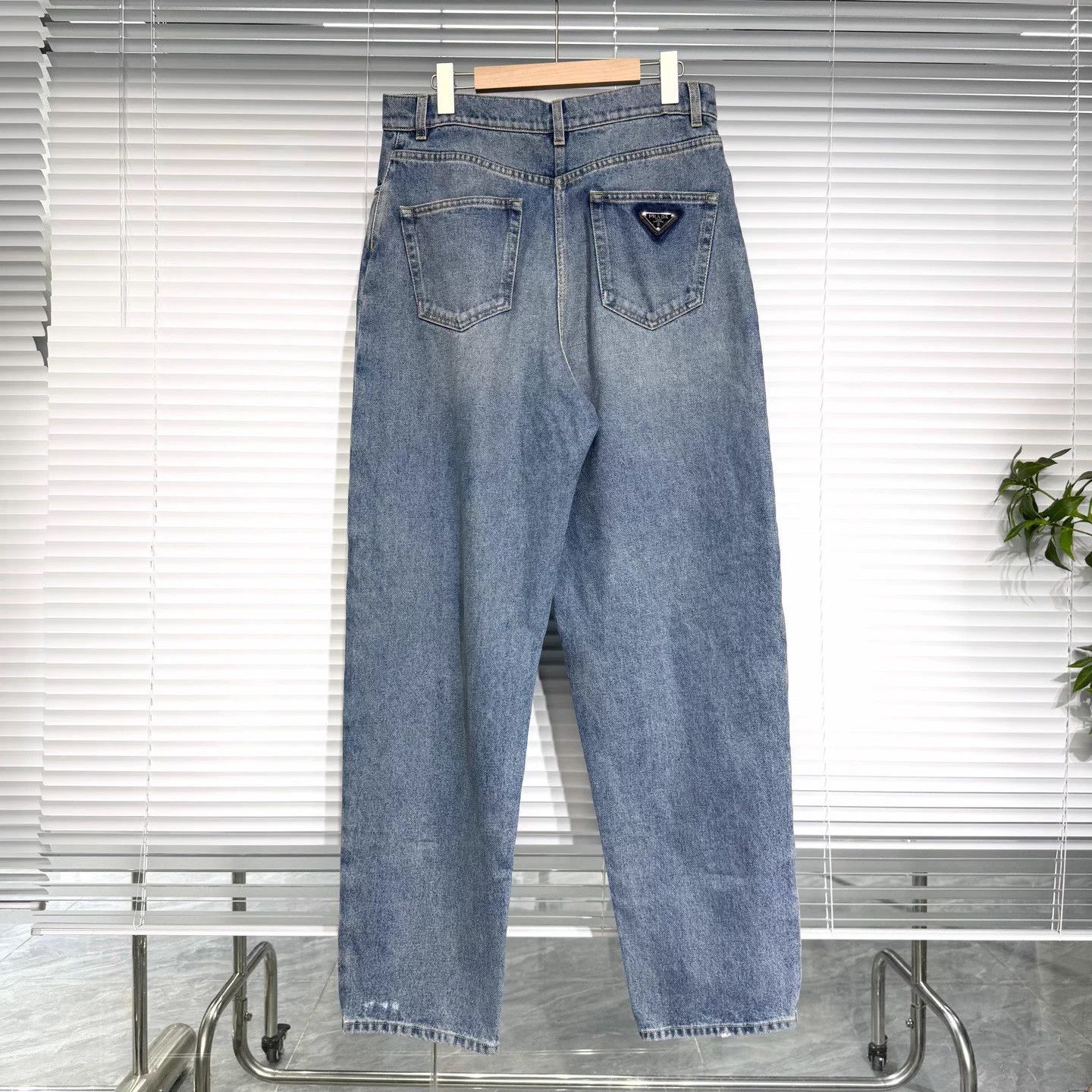 Prada Prada 30W Enamel Tri Logo Straight Distressed Blue Size US 30 / EU 46 - 2 Thumbnail