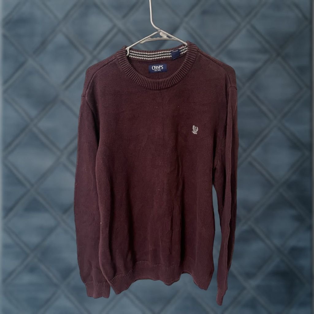 Chaps VINTAGE Chaps Sweater Long Sleeve Crewneck XL Maroon 100% Cotton Heavyweight Logo Embroidered Mens Size US XL / EU 56 / 4 - 1 Thumbnail