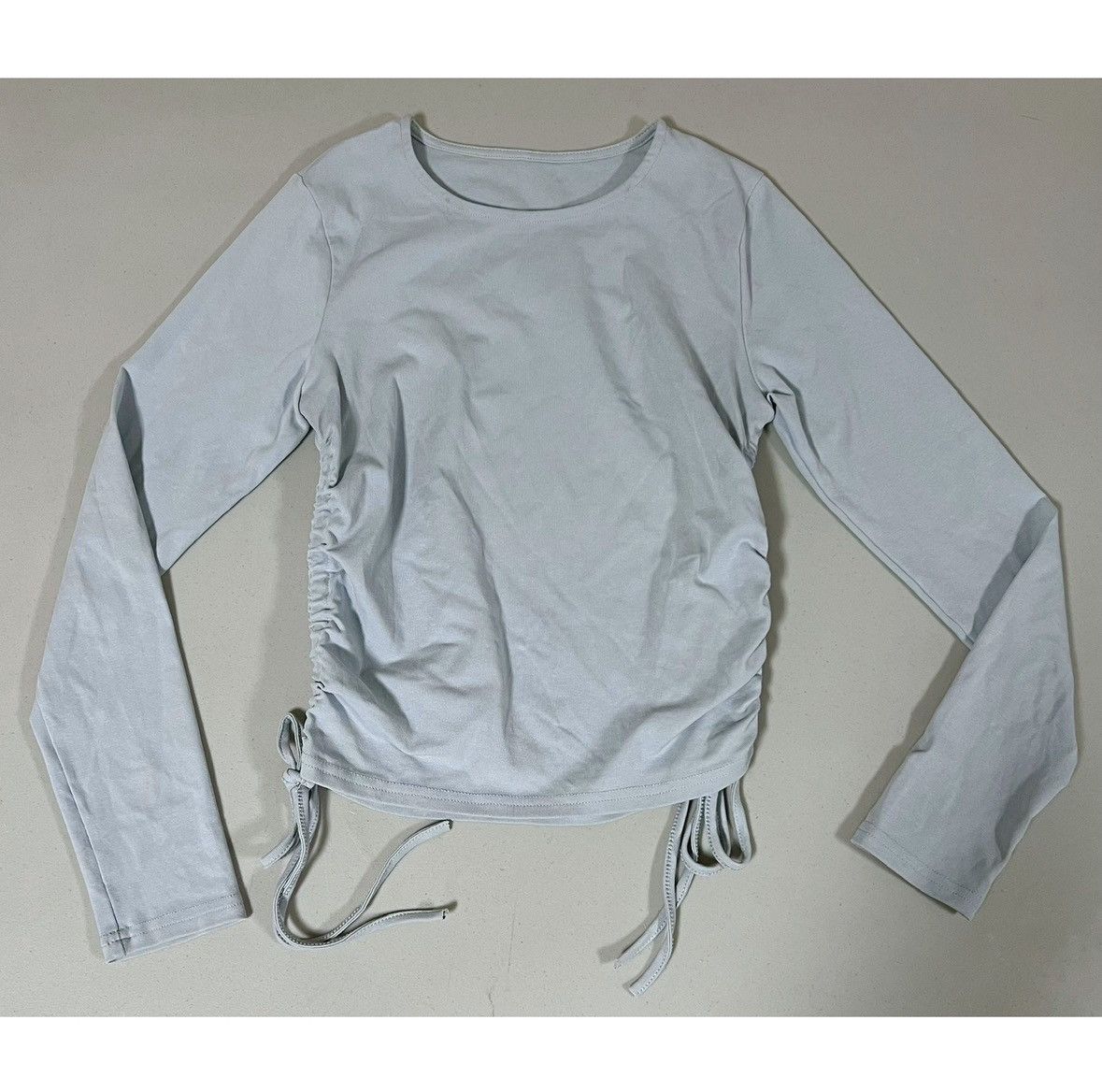 Japanese Brand Blue Ruched Long Sleeve Crewneck T-Shirt Top Tee Size S 🩵 Size S / US 4 / IT 40 - 2 Thumbnail