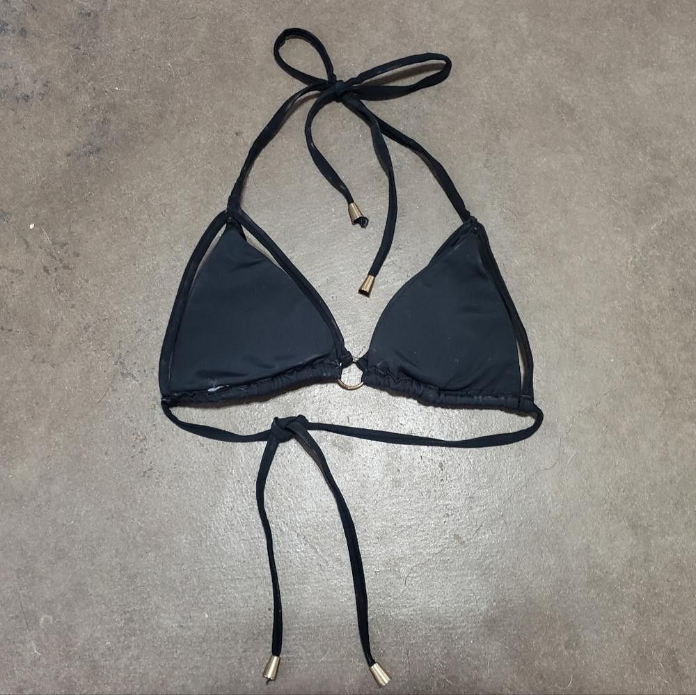 Designer Black Gold Cage Strapped Bikini Top Size ONE SIZE - 2 Thumbnail
