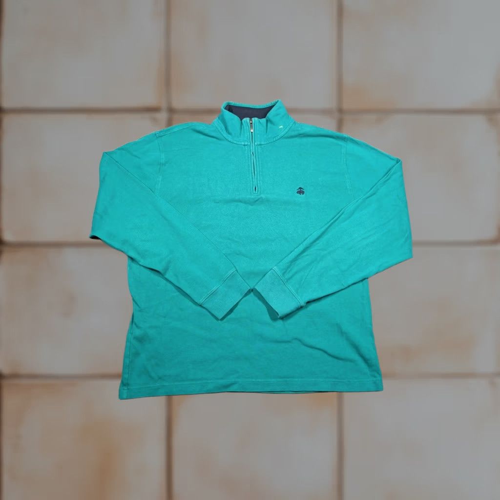 Brooks Brothers Brooks Brothers Sweater Mens Large Green Cotton Quarter Zip Mock Neck Pullover Size US L / EU 52-54 / 3 - 1 Thumbnail