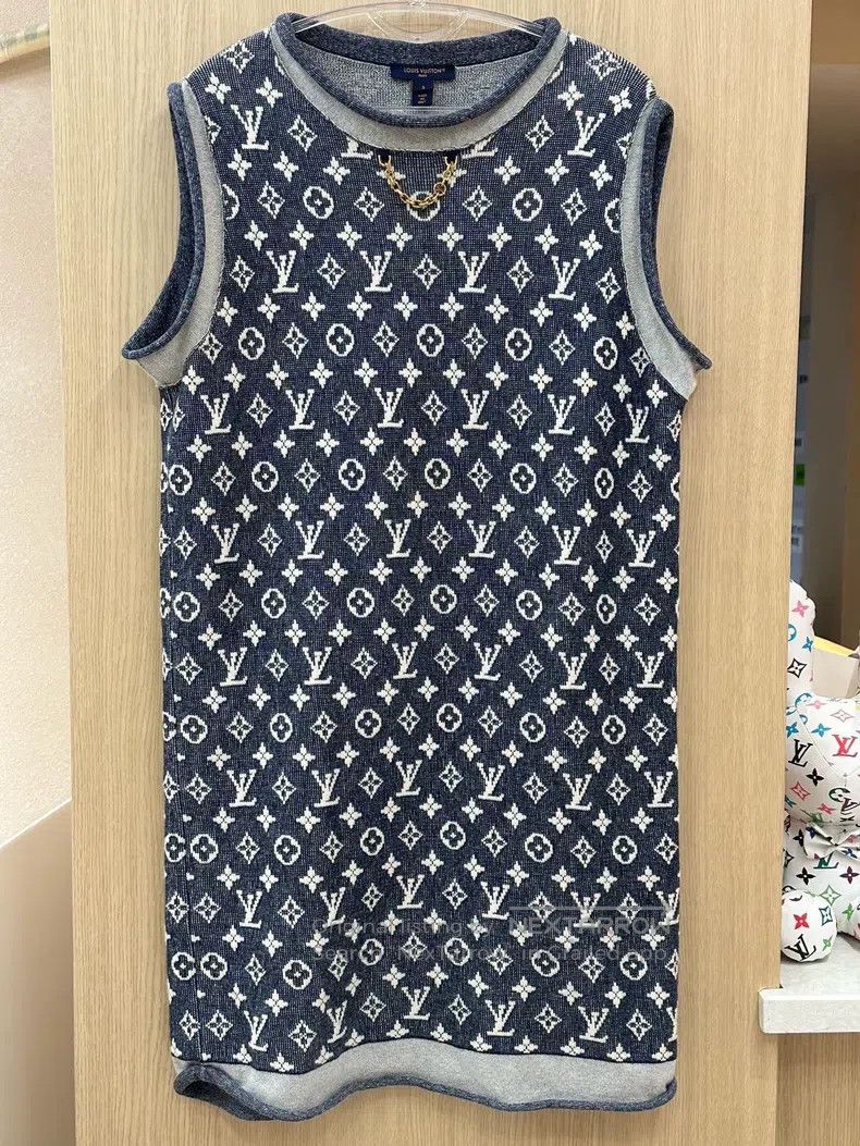 Louis Vuitton Louis Vuitton Blue and white full-print logo knit dress Size S / US 4 / IT 40 - 2 Thumbnail