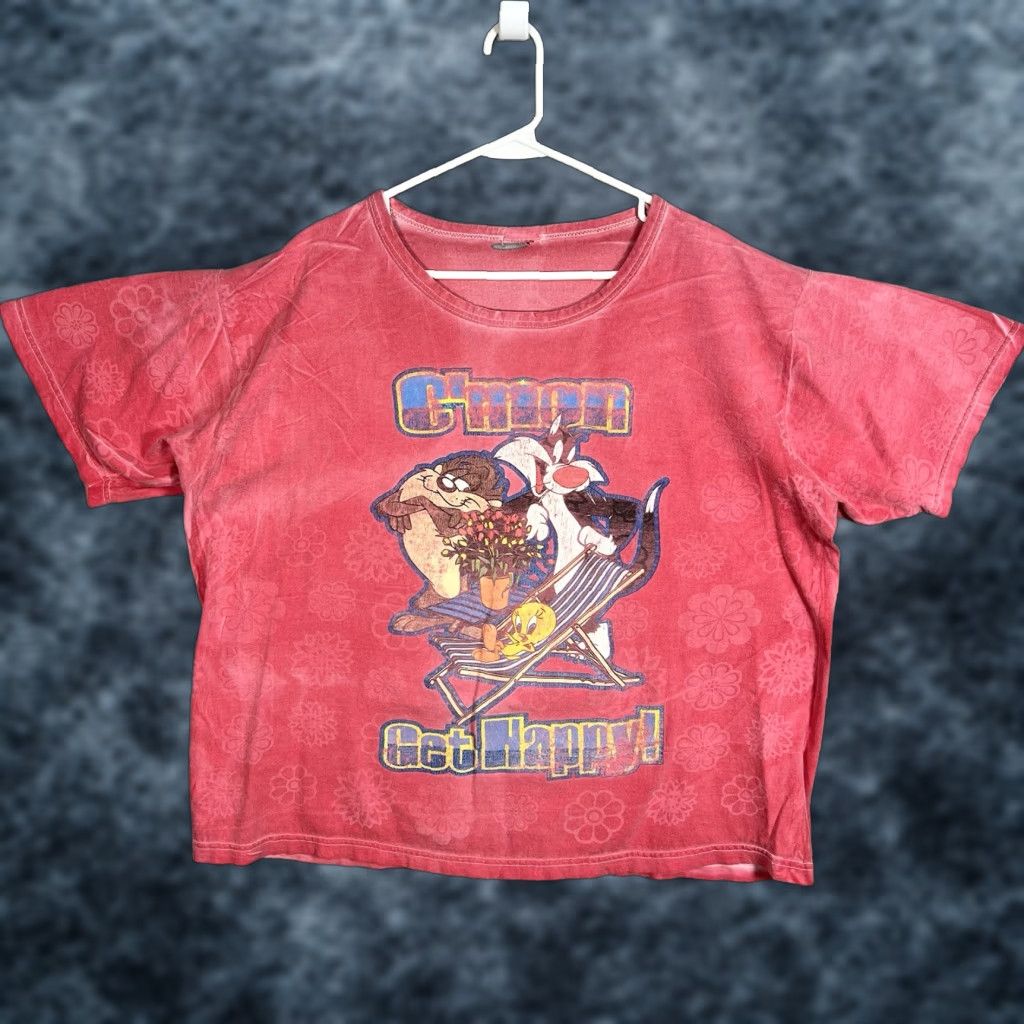 Vintage VINTAGE Looney Tunes Tweety Silvester Tan Get Happy T Shirt Womens 2XL Red 90s/1990s Shirt Girls Womens 2XL Size XXL / US 16-18 / IT 52-54 - 1 Thumbnail