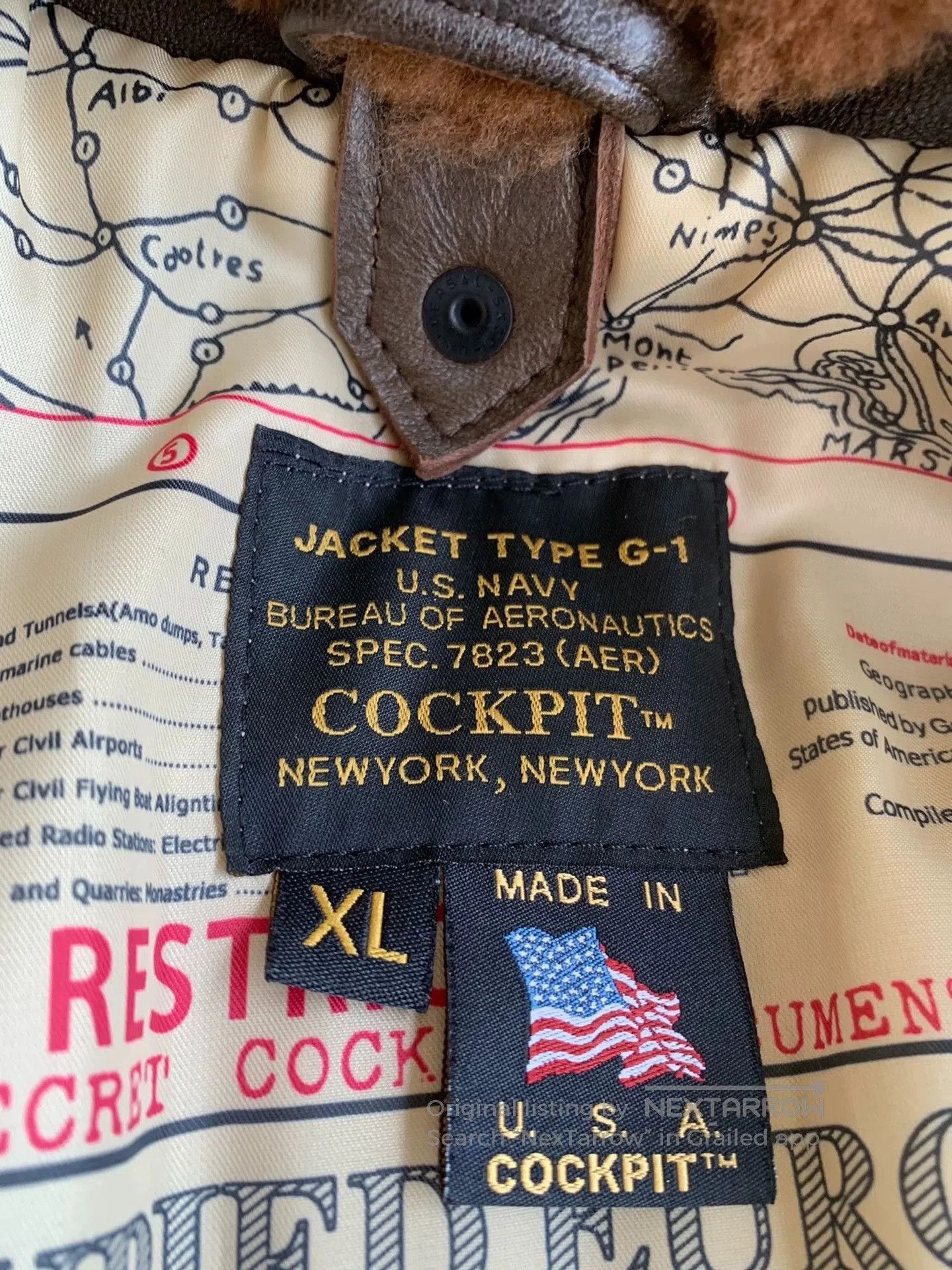 Cockpit USA Brown Leather Jacket w/ Fur Collar & Patches . Size US XL / EU 56 / 4 - 4 Thumbnail