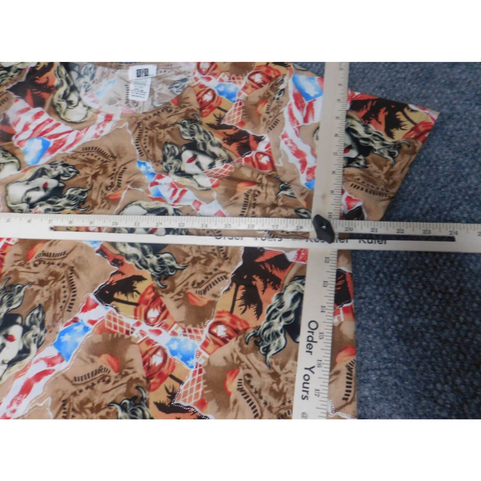 Vintage SPS Blouse Womens XL Brown Crew Neck Short Sleeve Pullover Polyester Rayon Butterfly Graphic Casual Regular Stretch Size XL / US 12-14 / IT 48-50 - 4 Thumbnail