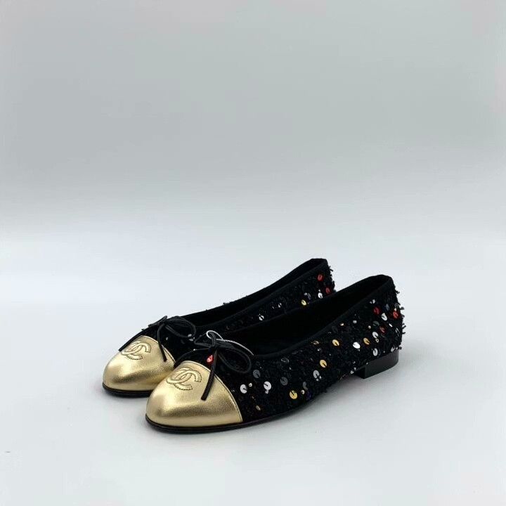 Chanel Chanel Black Tweed Sequin Flat Shoes Size US 7 / IT 37 - 1 Thumbnail