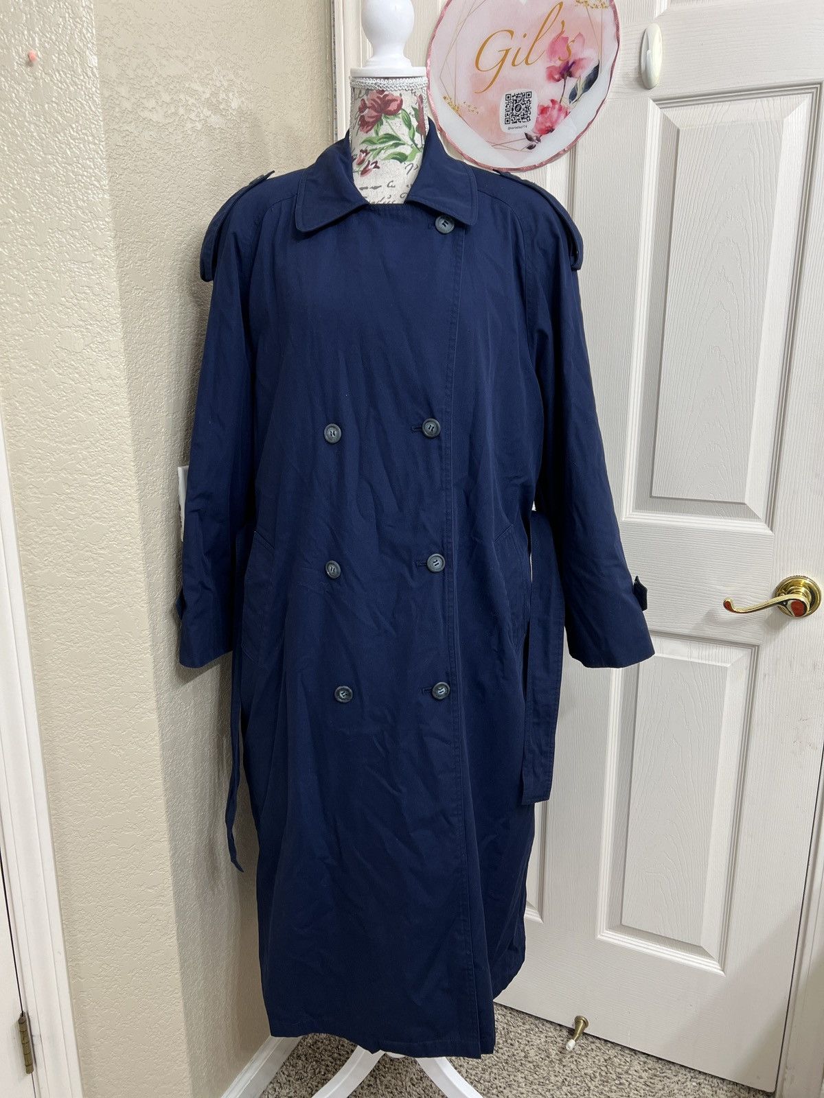London Fog London Fog Navy Double-Breasted Trench Coat Size XL / US 12-14 / IT 48-50 - 1 Thumbnail