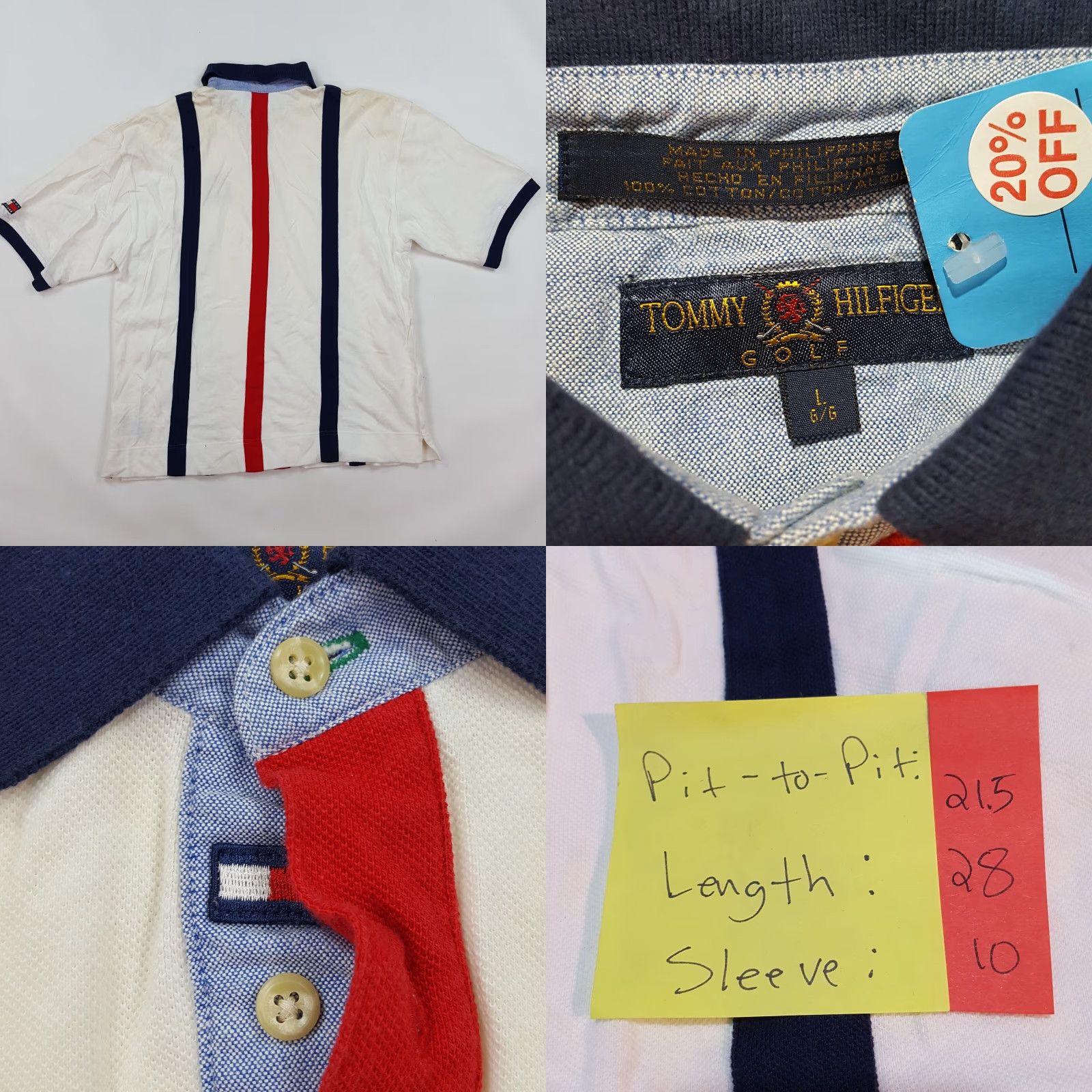 Tommy Hilfiger VINTAGE Tommy Hilfiger Polo Shirt Striped Collared Short Sleeve Men's L White 90s Casual Golf Retro Sports Tennis Y2K Size US L / EU 52-54 / 3 - 8 Thumbnail
