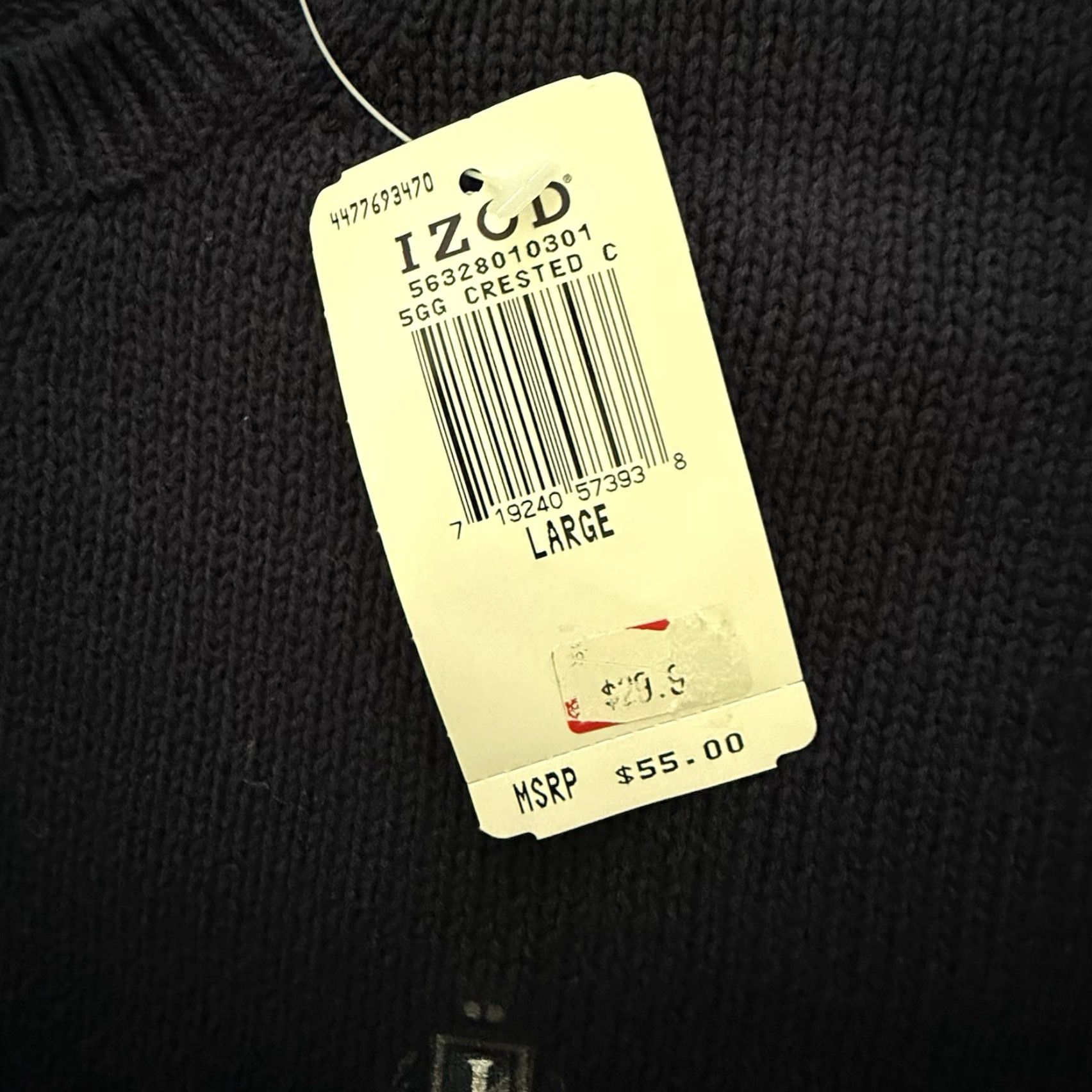 Izod IZOD Crewneck Cotton Sweater Mens L Navy Blue w Gray Stripes 5GG Crested NEW Size US L / EU 52-54 / 3 - 4 Thumbnail