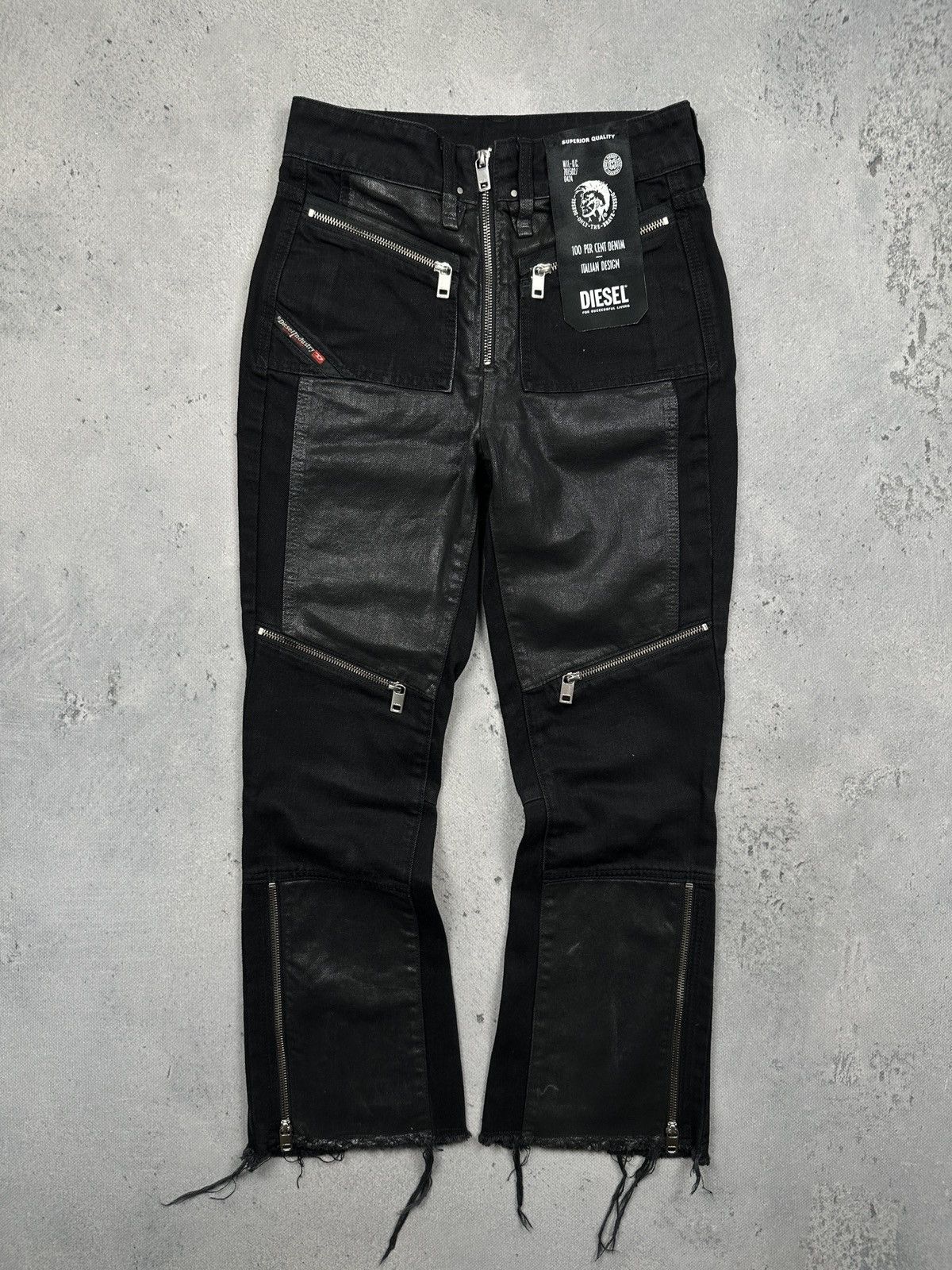 Diesel Diesel Industry Moto Coated Panel Zip Jeans Black Raw Hem Size 27" / US 4 / IT 40 - 1 Thumbnail