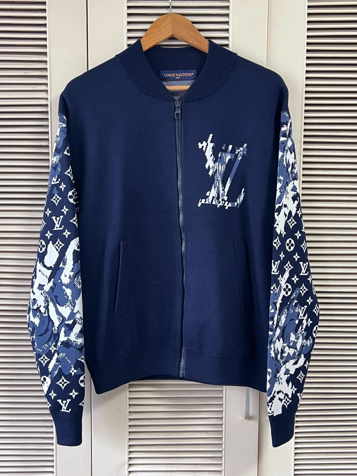 Louis Vuitton LV Knit Zipper Jacket Navy Blue Allover Monogram S Size US S / EU 44-46 / 1 - 1 Thumbnail