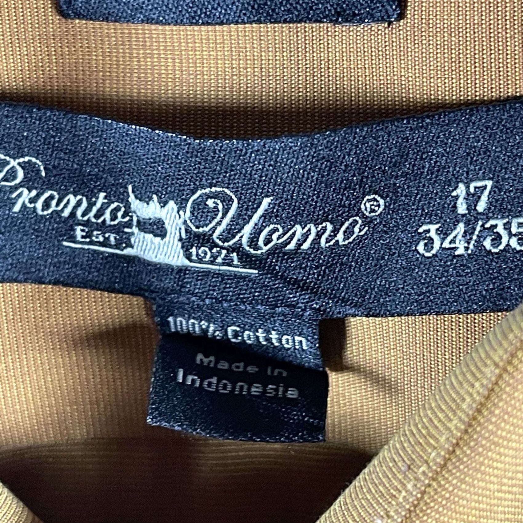 Pronto Uomo Pronto Uomo Dress Shirt 17 34-35 Gold 100% Cotton Non-Iron Classic Button-Down Long Sleeve Mens Shirt Size US XL / EU 56 / 4 - 6 Thumbnail