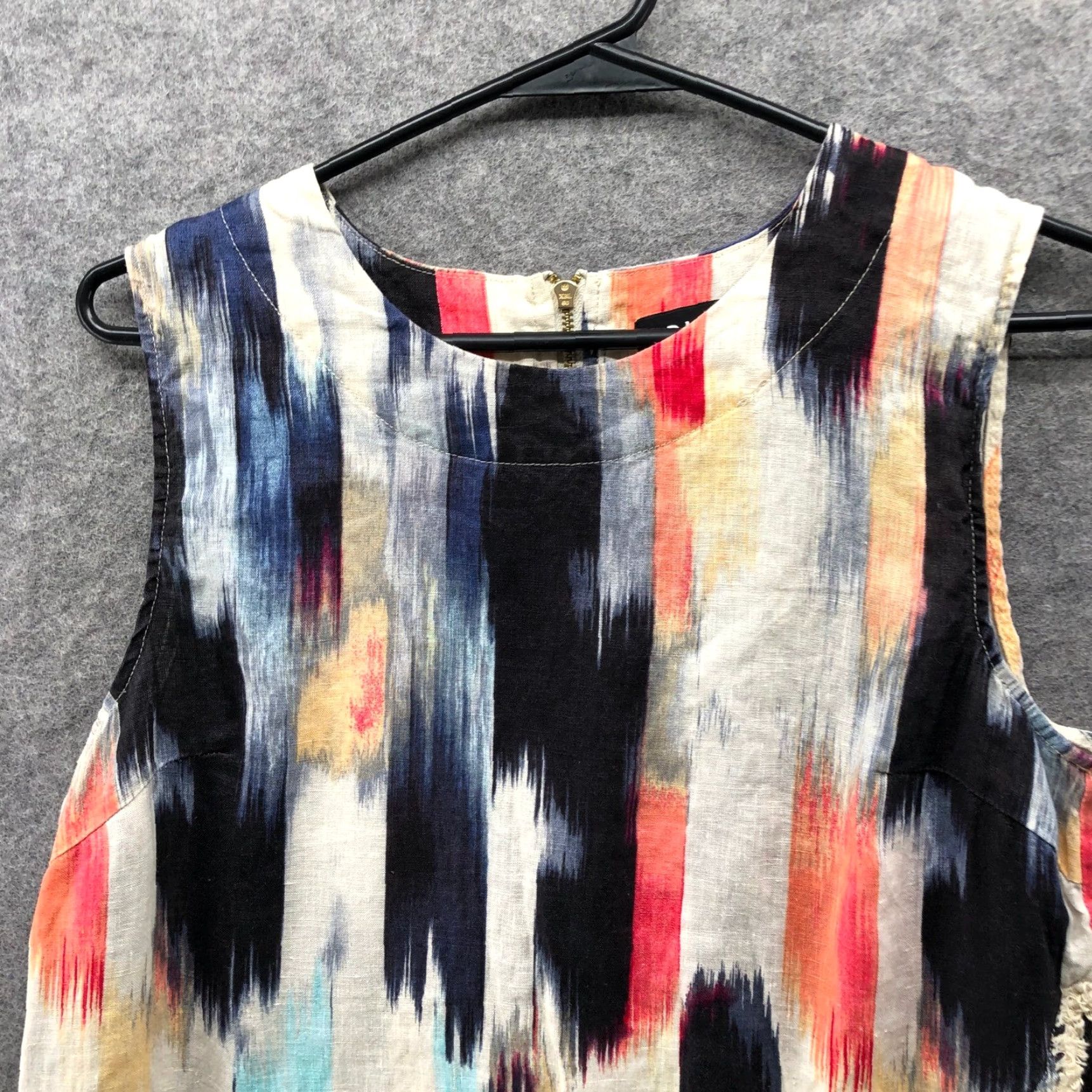 DKNY DKNY 100% Linen Sleeveless Top Womens S Tank Ikat Multicolor Frayed Asymmetric Size S / US 4 / IT 40 - 3 Thumbnail
