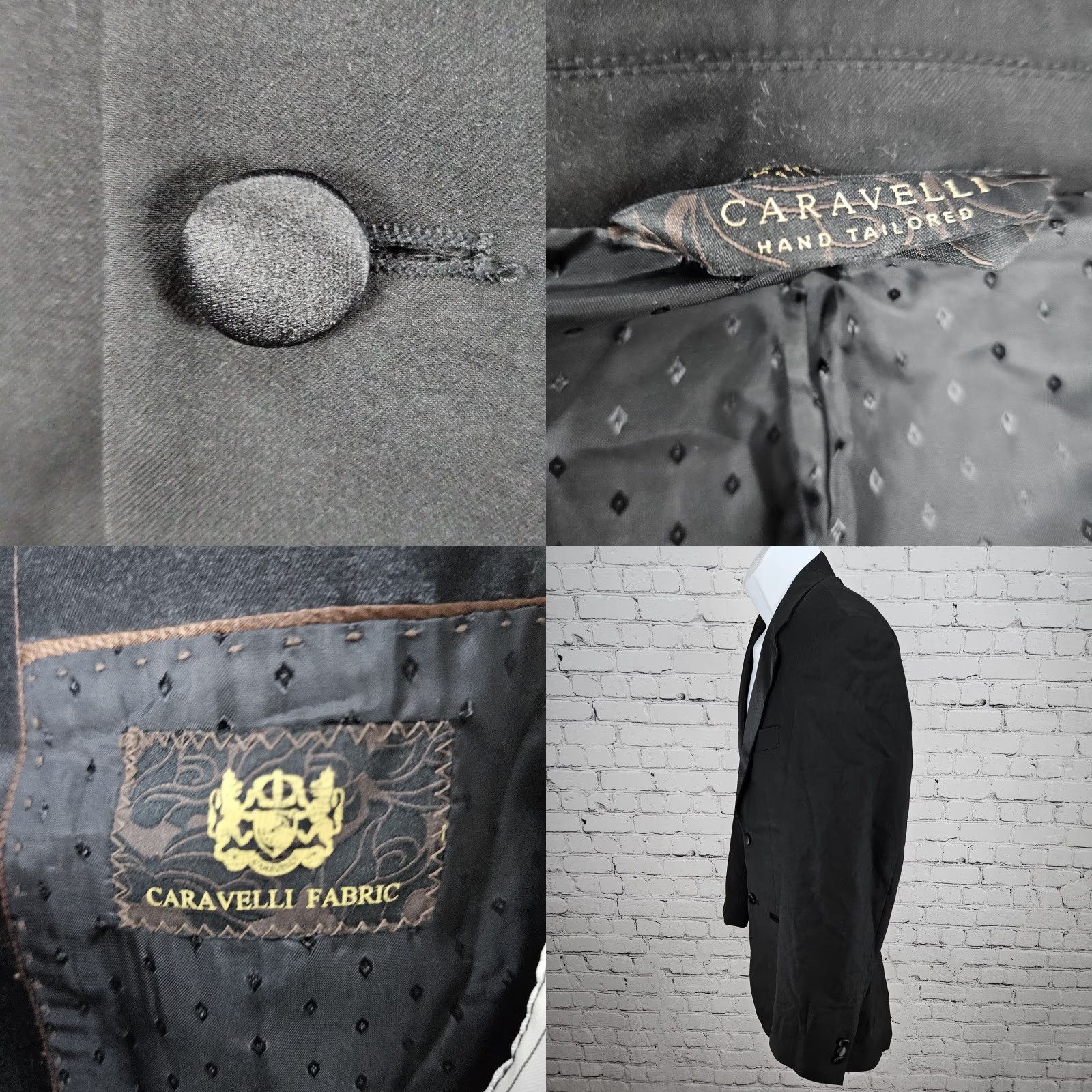 Vintage Caravelli Black Charles Hand Tailored 2 Button Tuxedo Blazer Jacket 34S Shirt Mens Regular Chest 36 in Notch Lapel Solid Short Vintage? Size 34R - 9 Thumbnail