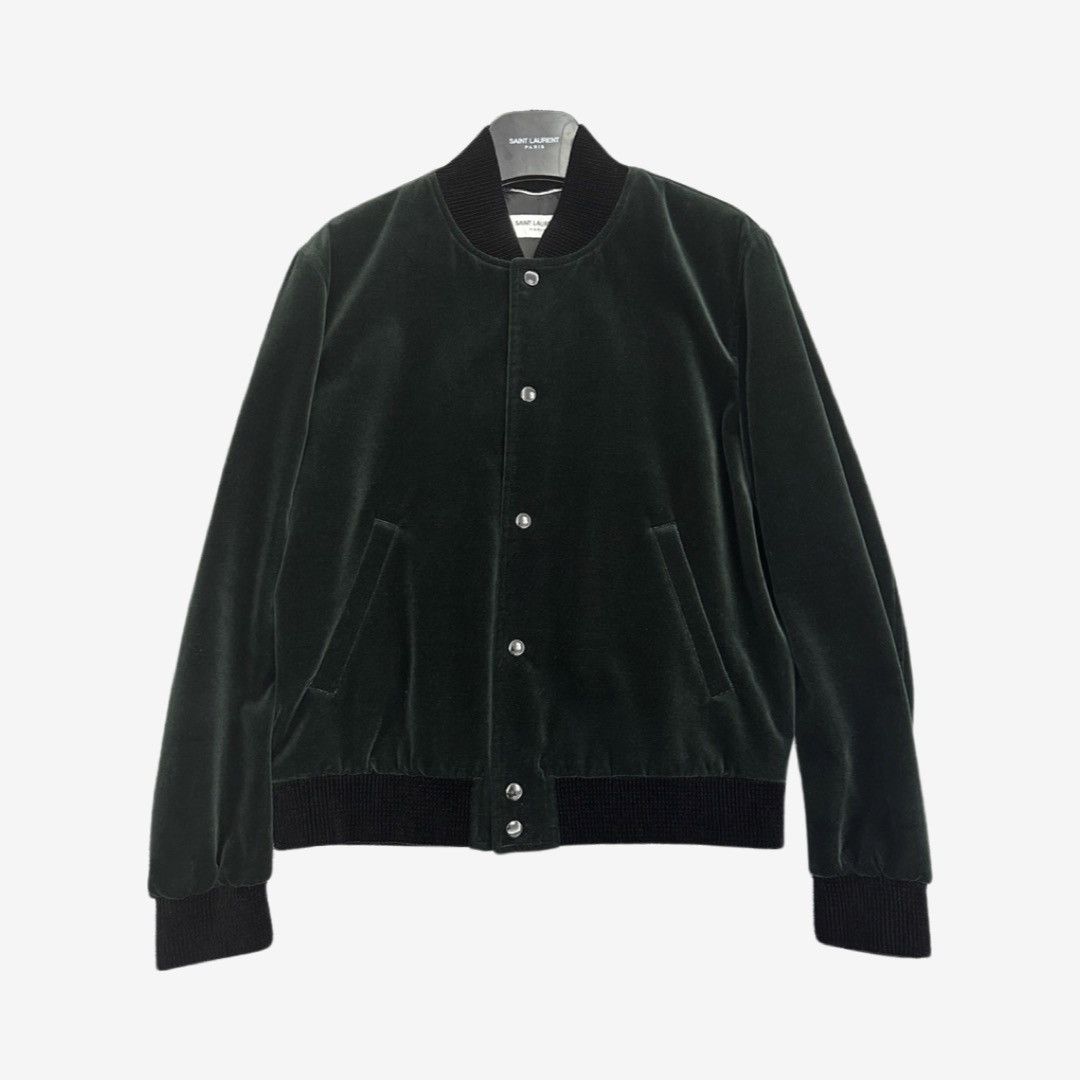 Saint Laurent Paris *3kMSRP* Saint Laurent Green Velvet Logo Bomber Size US M / EU 48-50 / 2 - 2 Thumbnail