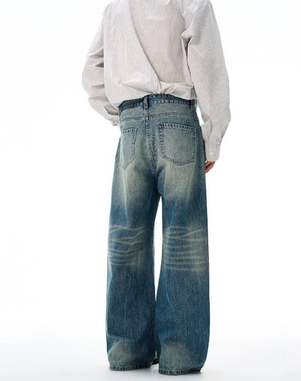 Japanese Brand American whiskered baggy men's straight wide-leg jeans Size US 32 / EU 48 - 4 Thumbnail