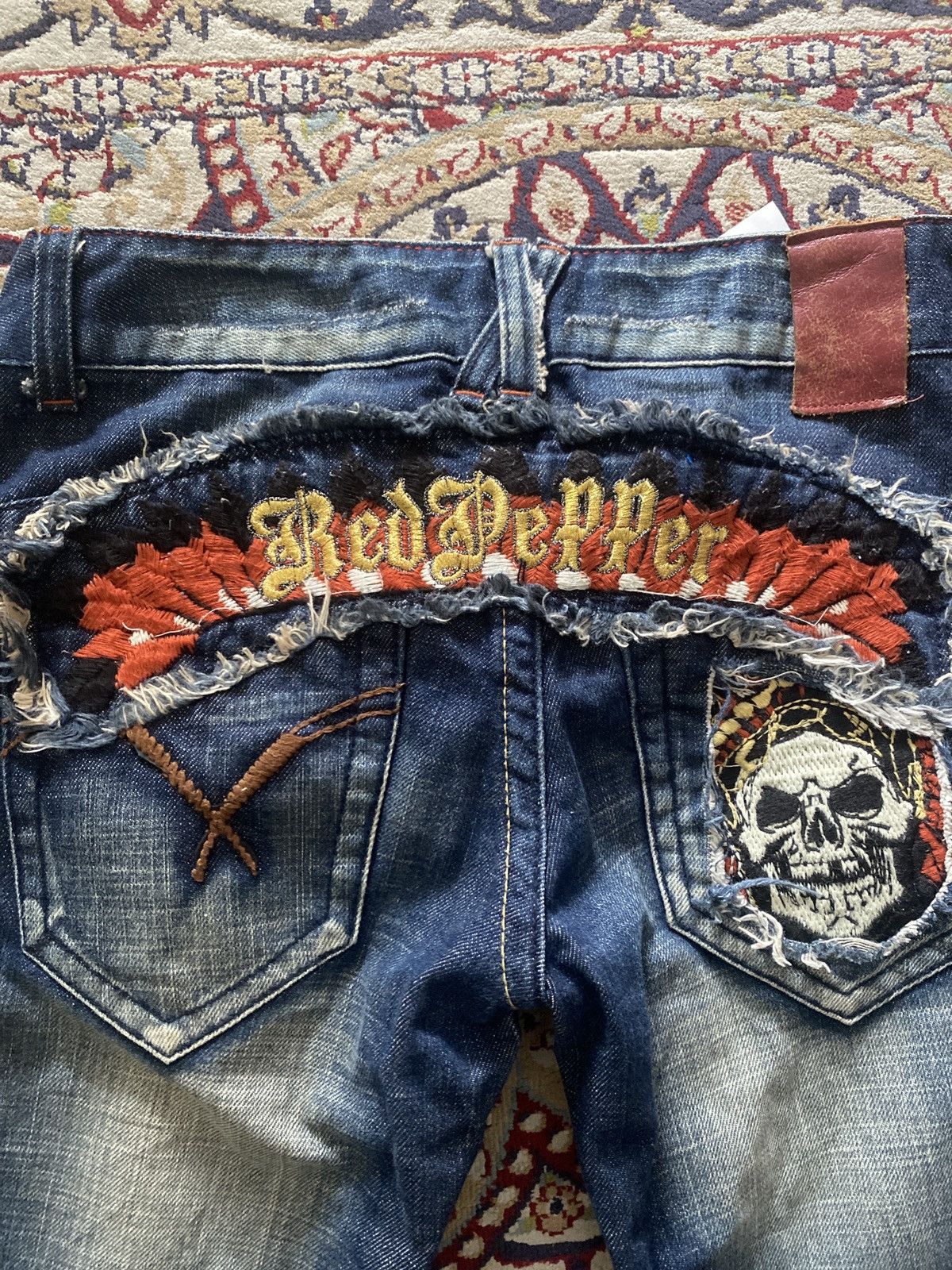 Ed Hardy × In The Attic Red Pepper Embroidered Pocket Flared Denim Jeans Size US 27 - 4 Thumbnail