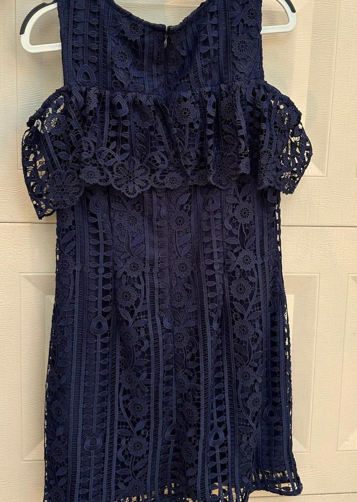 Ann Taylor Elegant Navy Blue Lace Dress by Taylor - Size 12 Size XL / US 12-14 / IT 48-50 - 2 Thumbnail