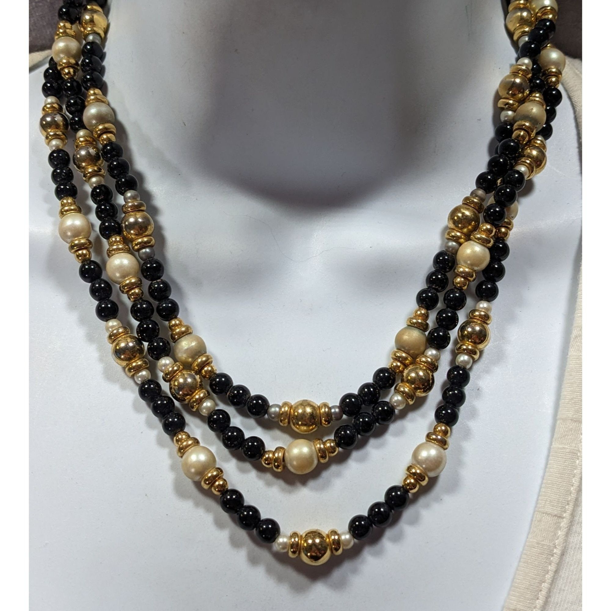 Other Elegant Glam Black Gold And Silver Tone Layered Beaded Neckl Size ONE SIZE - 2 Thumbnail