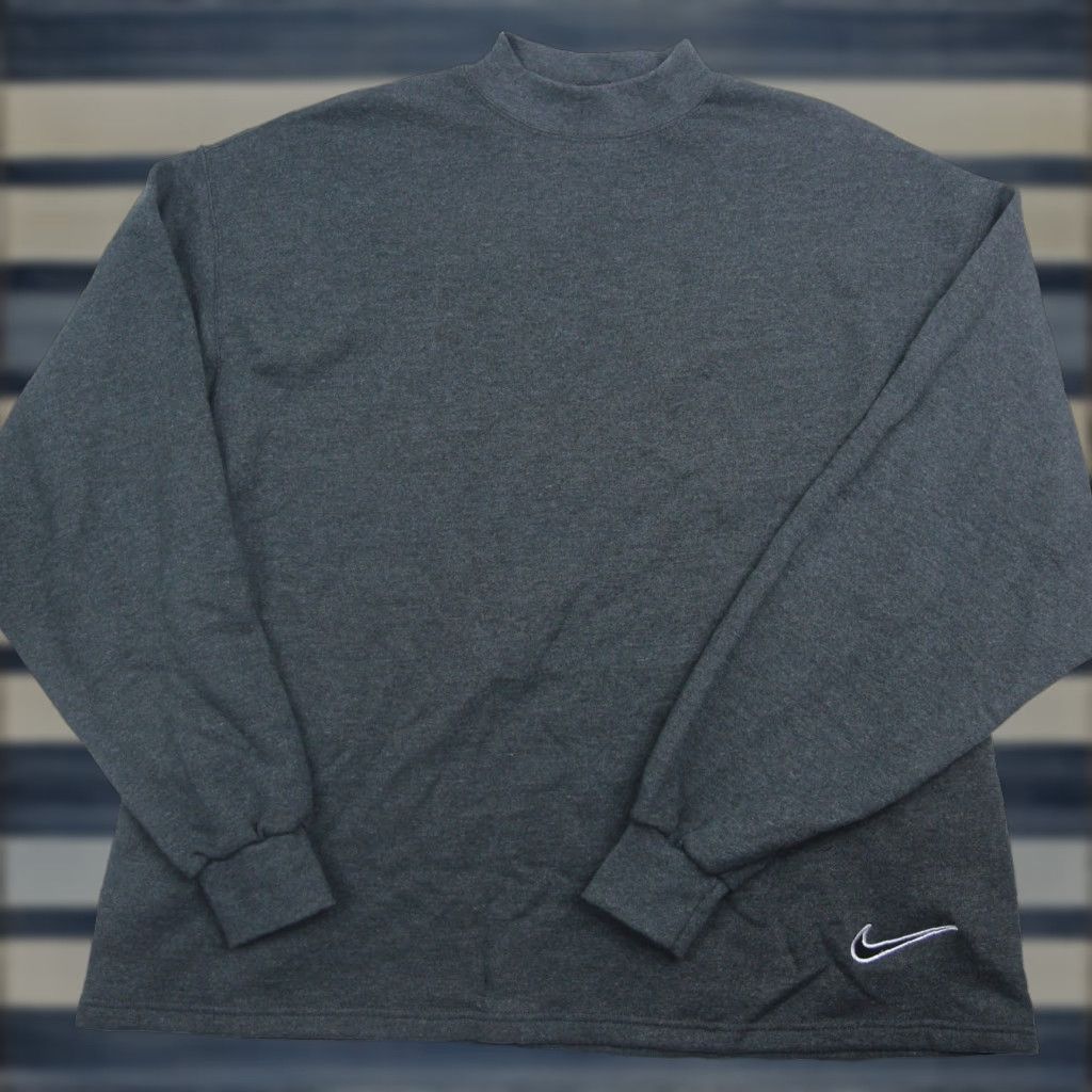 Nike VINTAGE Nike Mens Sweatshirt M Gray 90s Mock Neck Pullover Size US M / EU 48-50 / 2 - 1 Thumbnail
