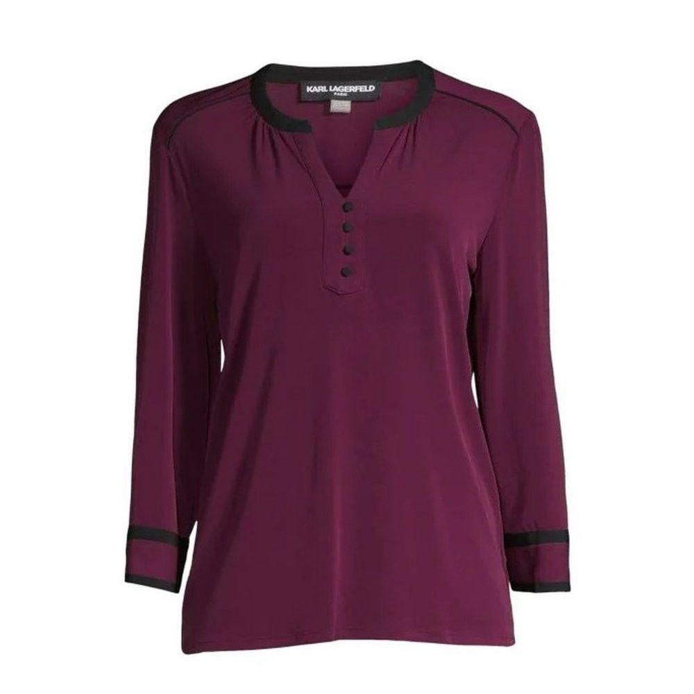 Karl Lagerfeld NWT New KARL LAGERFELD Splitneck Long Sleeve Button Purple Size XXS / US 00 / IT 34 - 3 Thumbnail