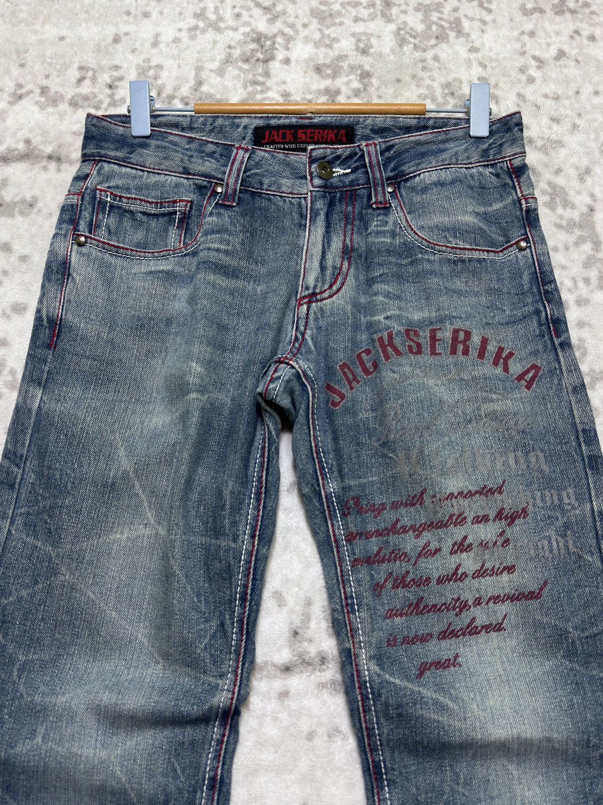 Hysteric Glamour Jack Serika Poem Print Denim Crack Wash Visual Kei Archive Size US 29 - 3 Thumbnail