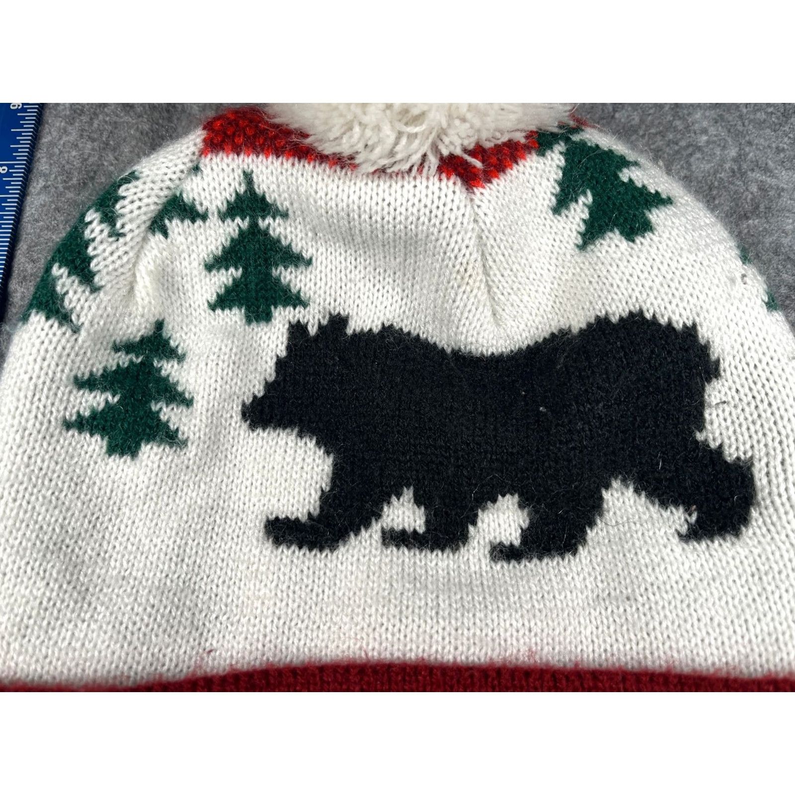 Old Navy Old Navy Beanie Toque Adult One Size White Red Knit 100% Acrylic Bear Trees Pom Hats Mens Womens Beanie - Size ONE SIZE - 2 Thumbnail