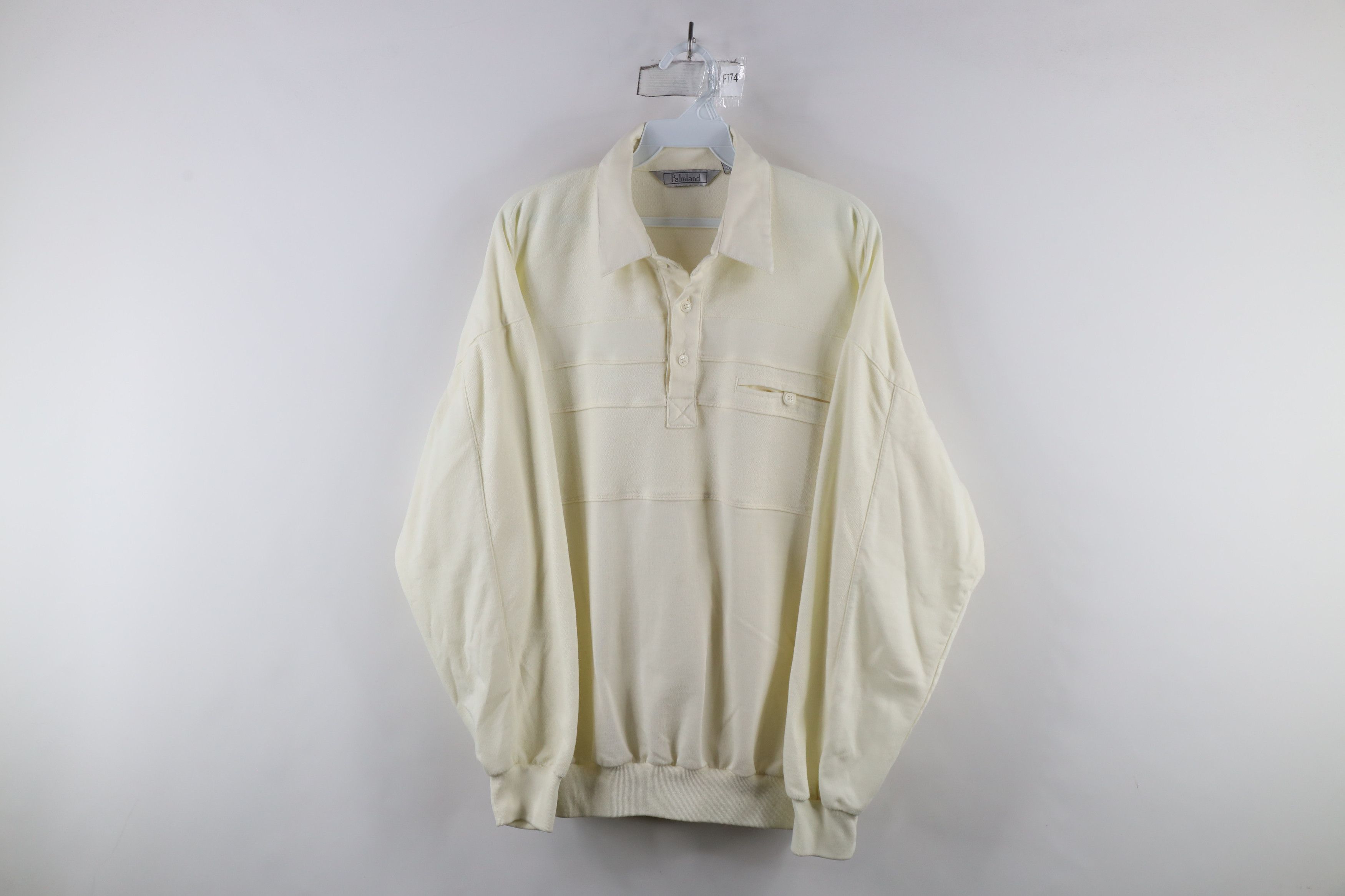 Vintage Vintage 90s Streetwear Block Pullover Long Sleeve Polo Cream Size US L / EU 52-54 / 3 - 1 Thumbnail