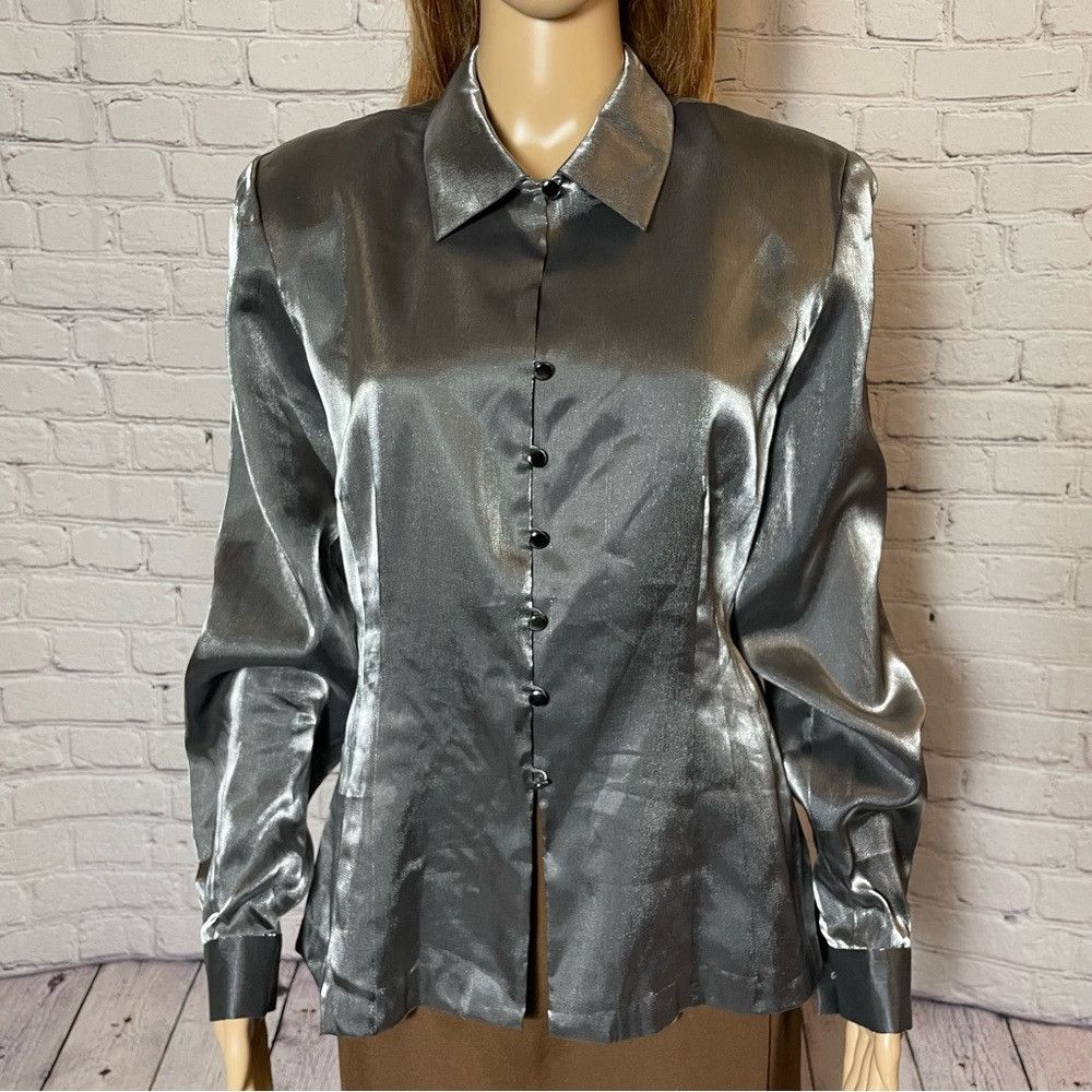 Other Vintage Carlisle Silver Silk Blend Long Sleeve Blouse Size Size XL / US 12-14 / IT 48-50 - 9 Thumbnail